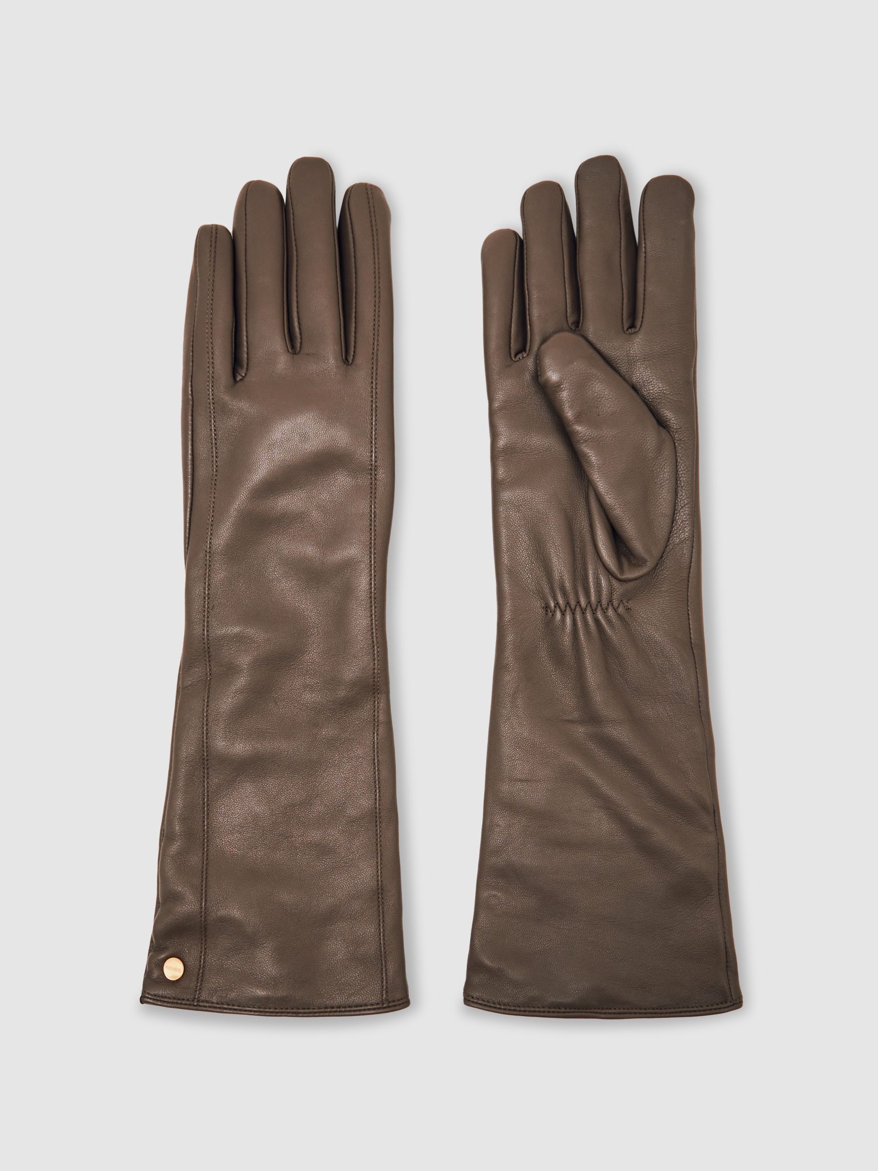 Long Leather Gloves in Taupe