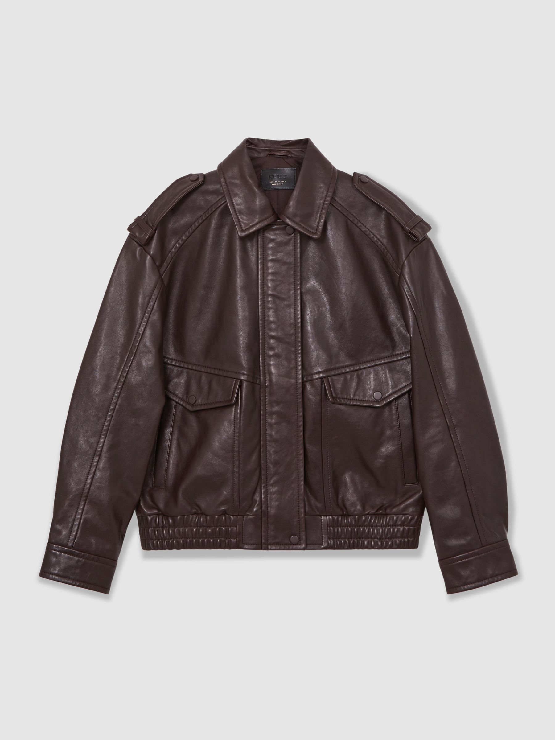 Petite Oversized Leather Jacket in Aubergine