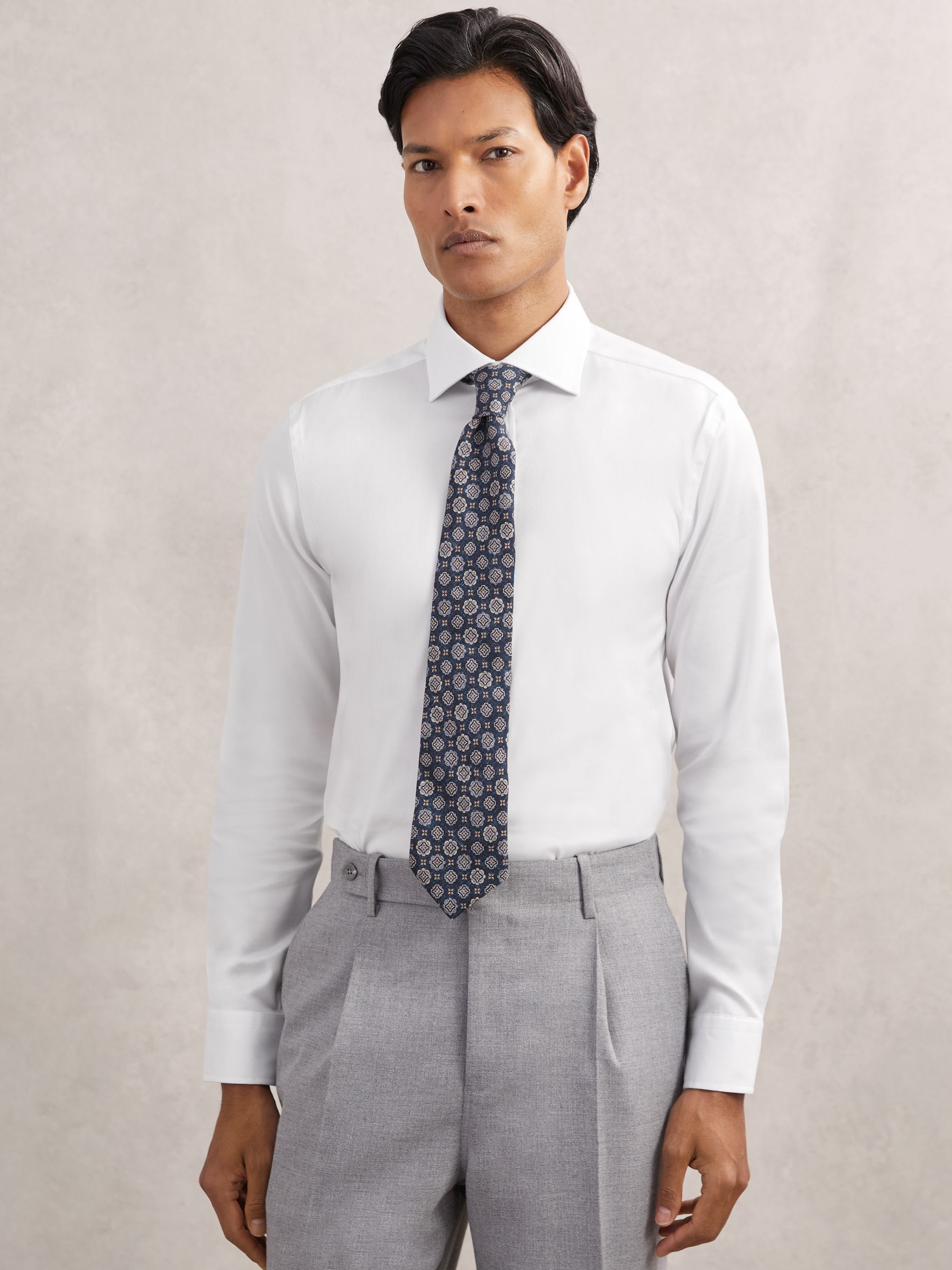 Slim Fit Cotton-Tencel Stretch Shirt in White