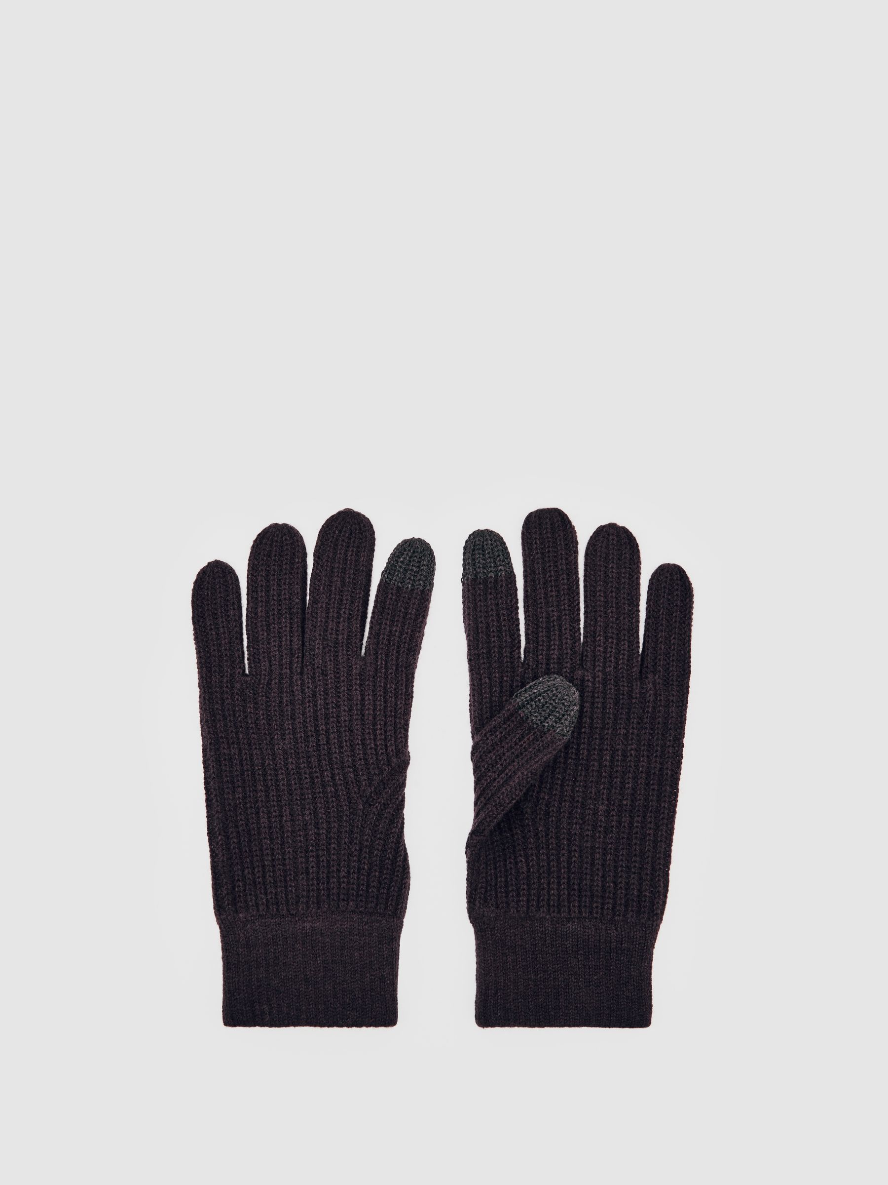 Ribbed-Merino Touchscreen Gloves in Chocolate Brown