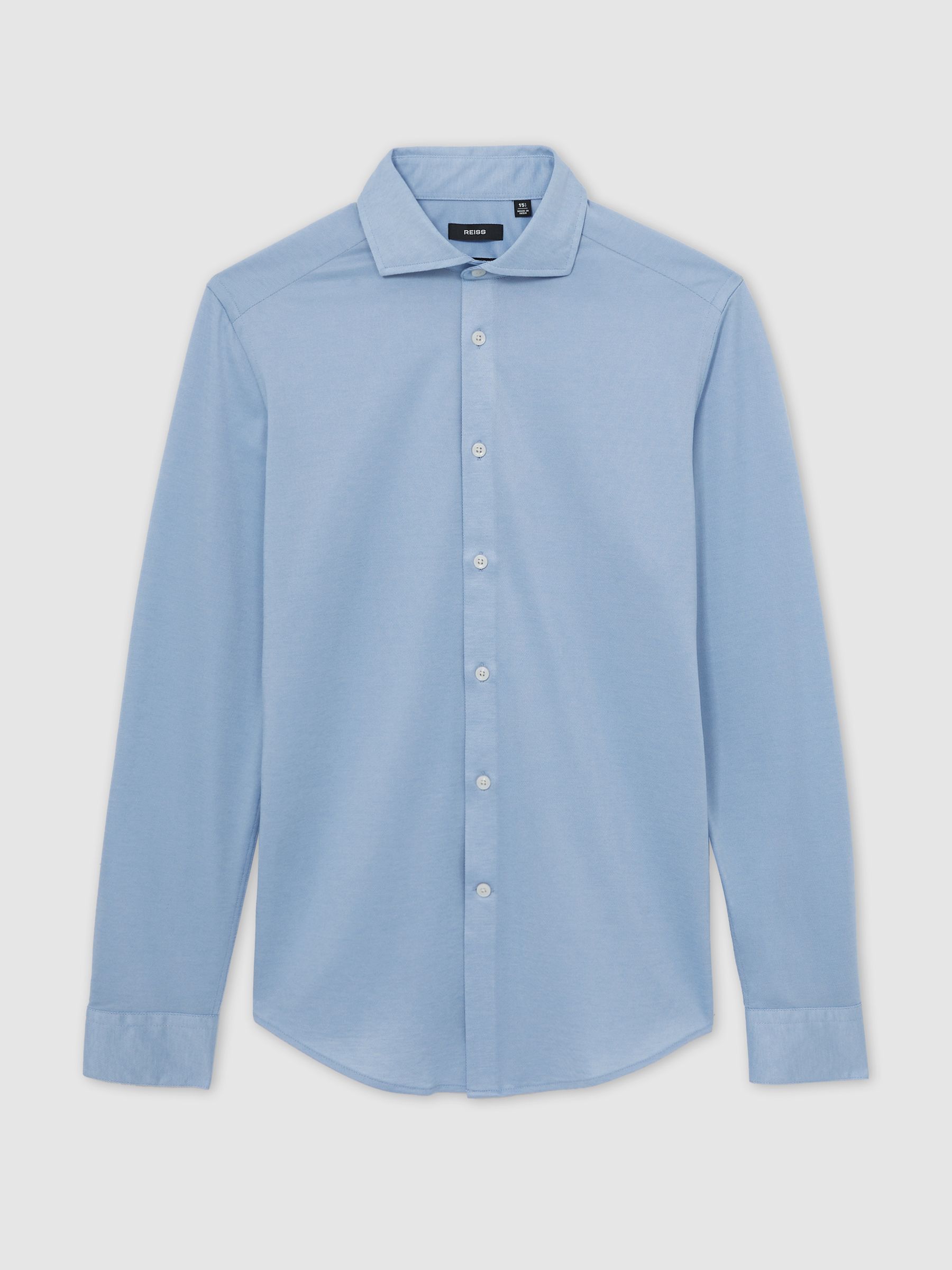 Cotton-Blend Jersey Cutaway-Collar Shirt in Soft Blue