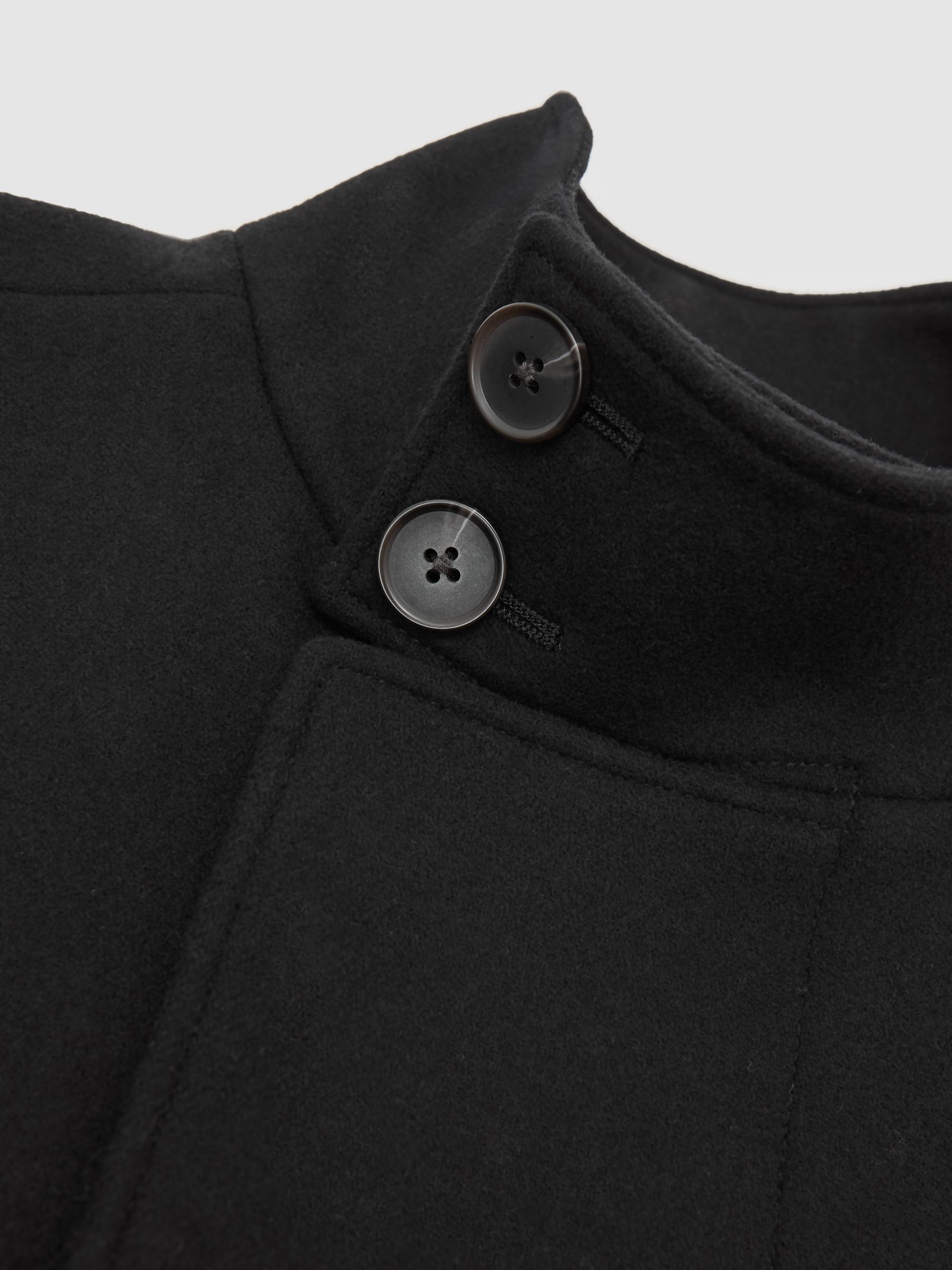 Wool-Blend Stand-Collar Coat in Black