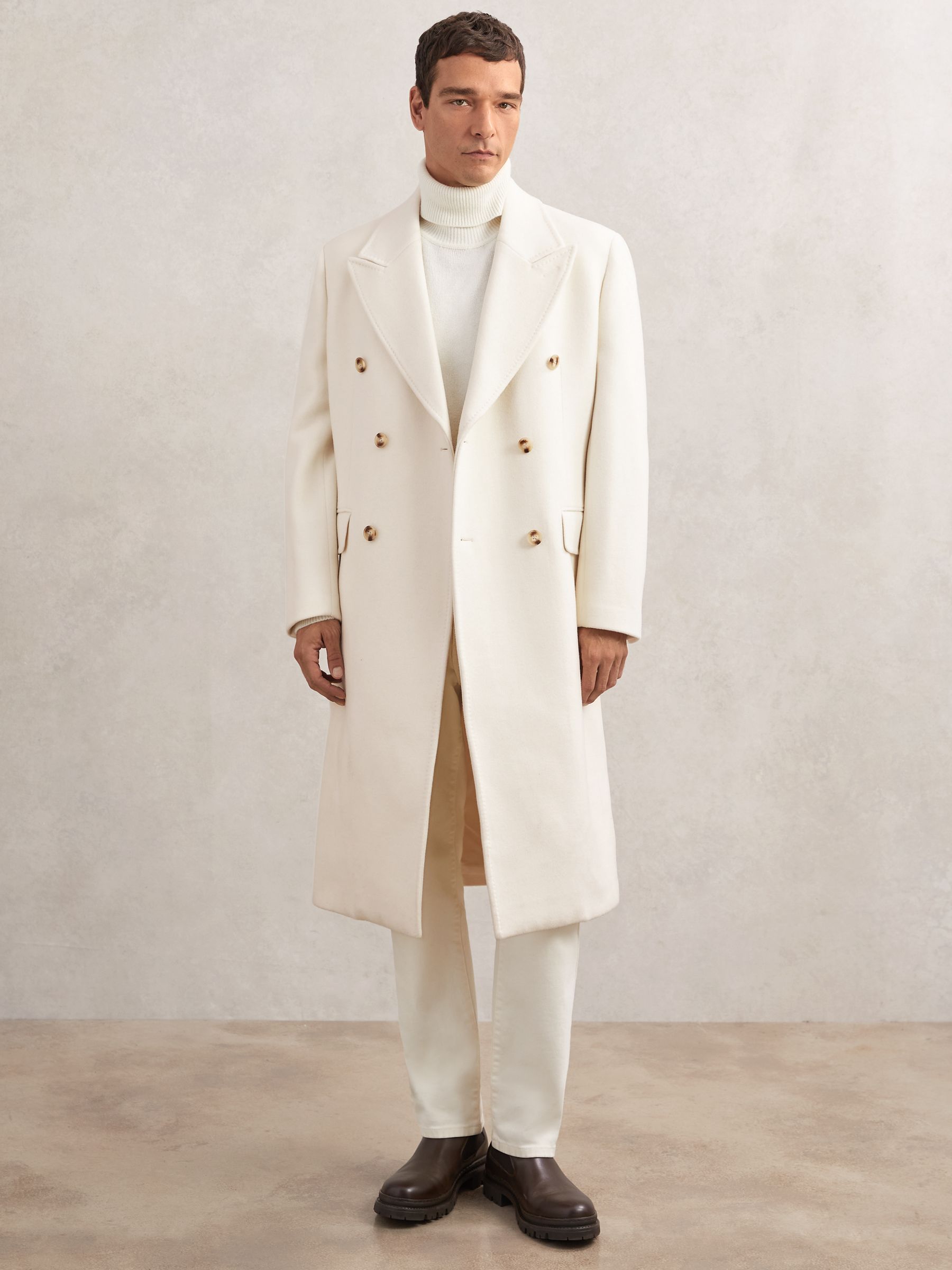 Wool-Blend Double-Breasted Overcoat in White