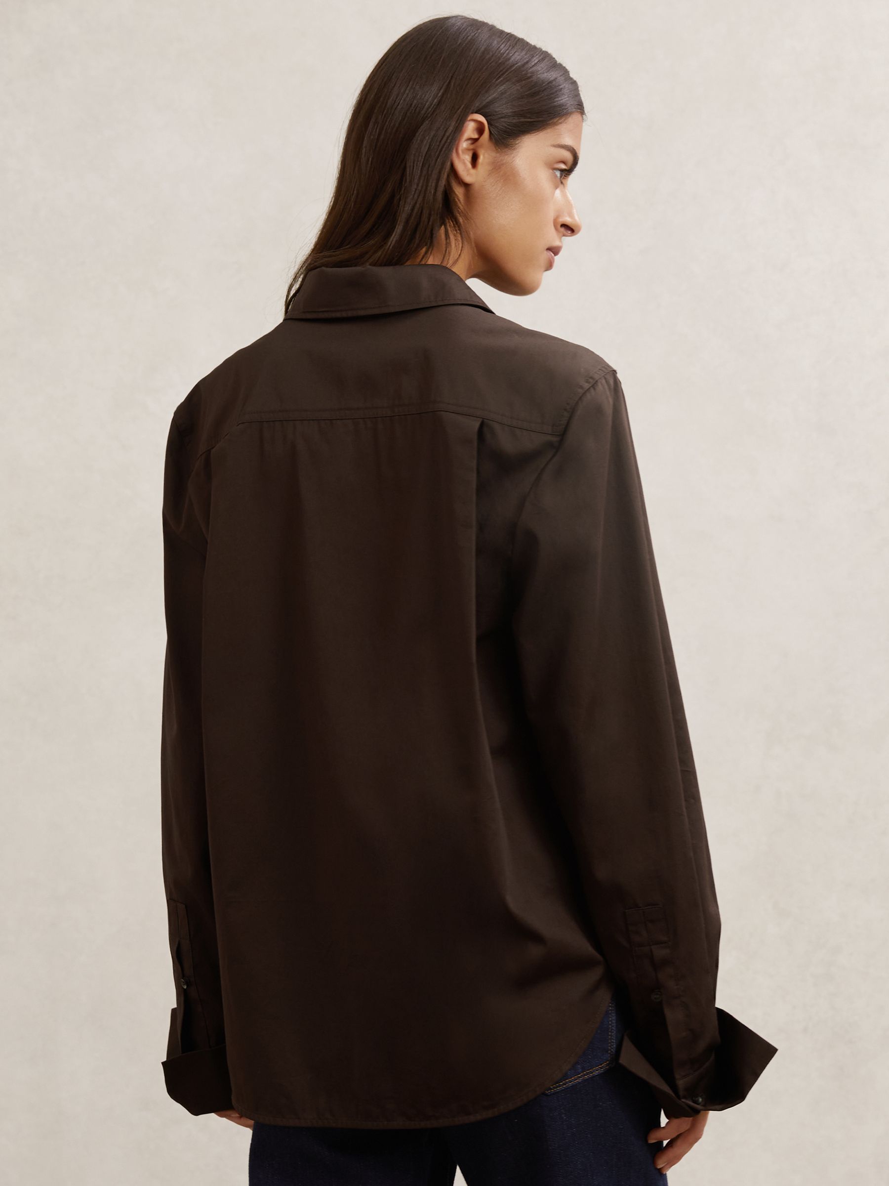 Cotton-Sateen Folded-Cuff Shirt in Chocolate Brown