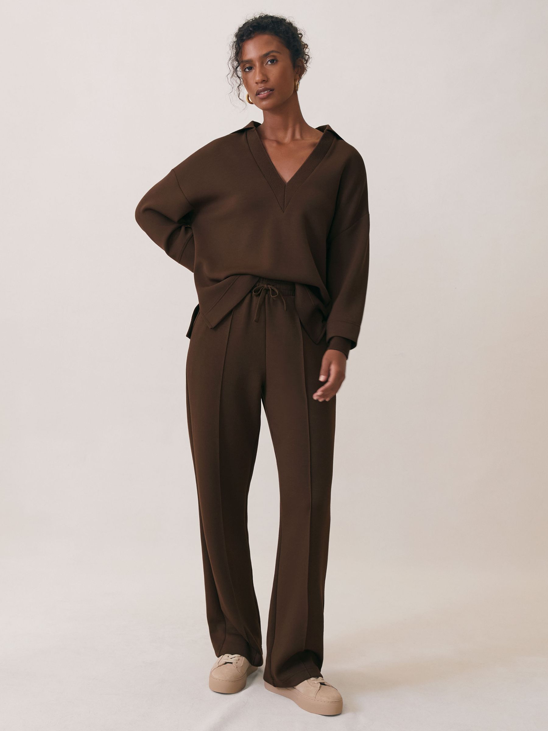 Petite Interlock Wide-Leg Joggers in Chocolate