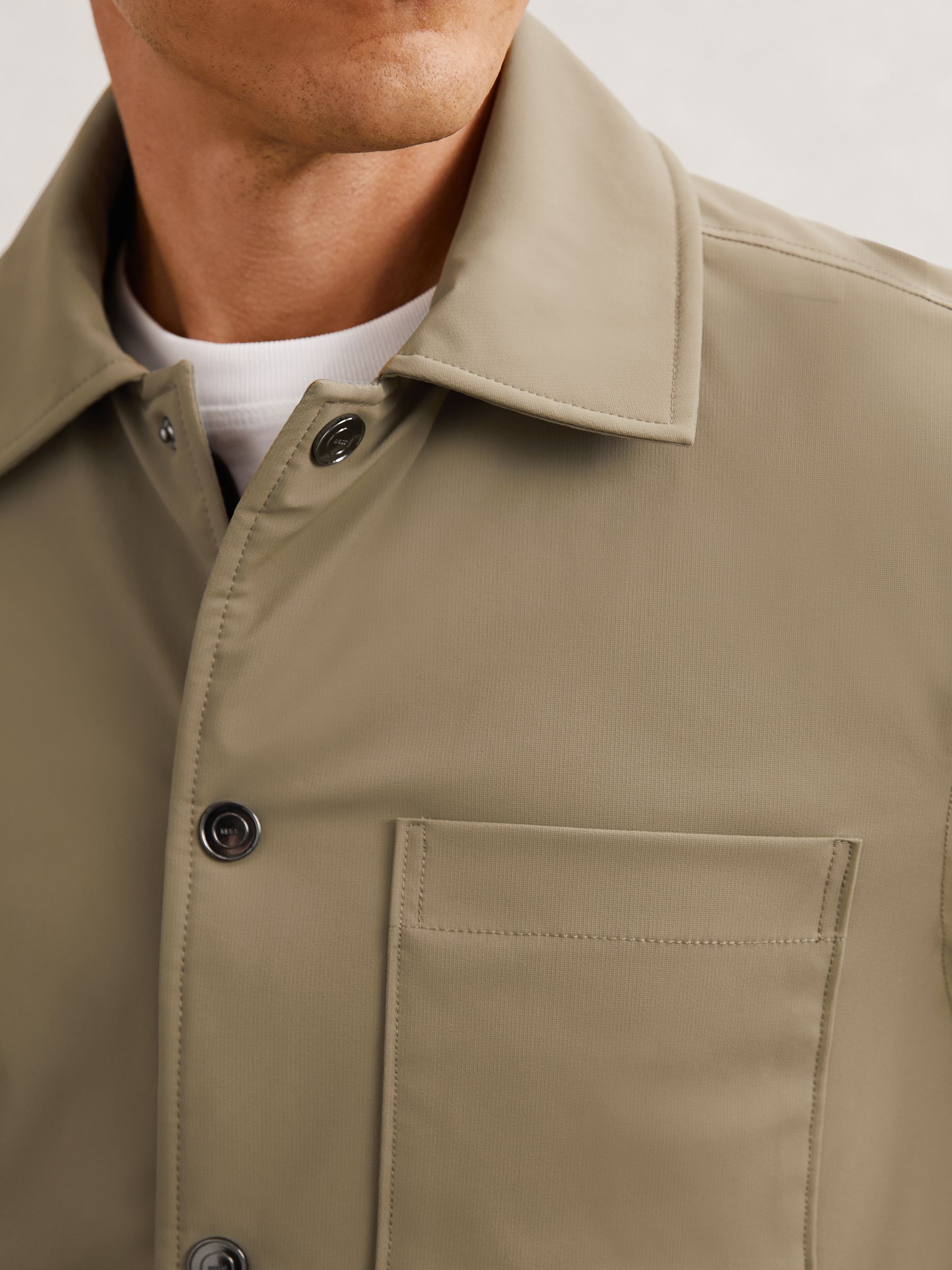 Lightly-Padded Patch-Pocket Overshirt in Olive Green