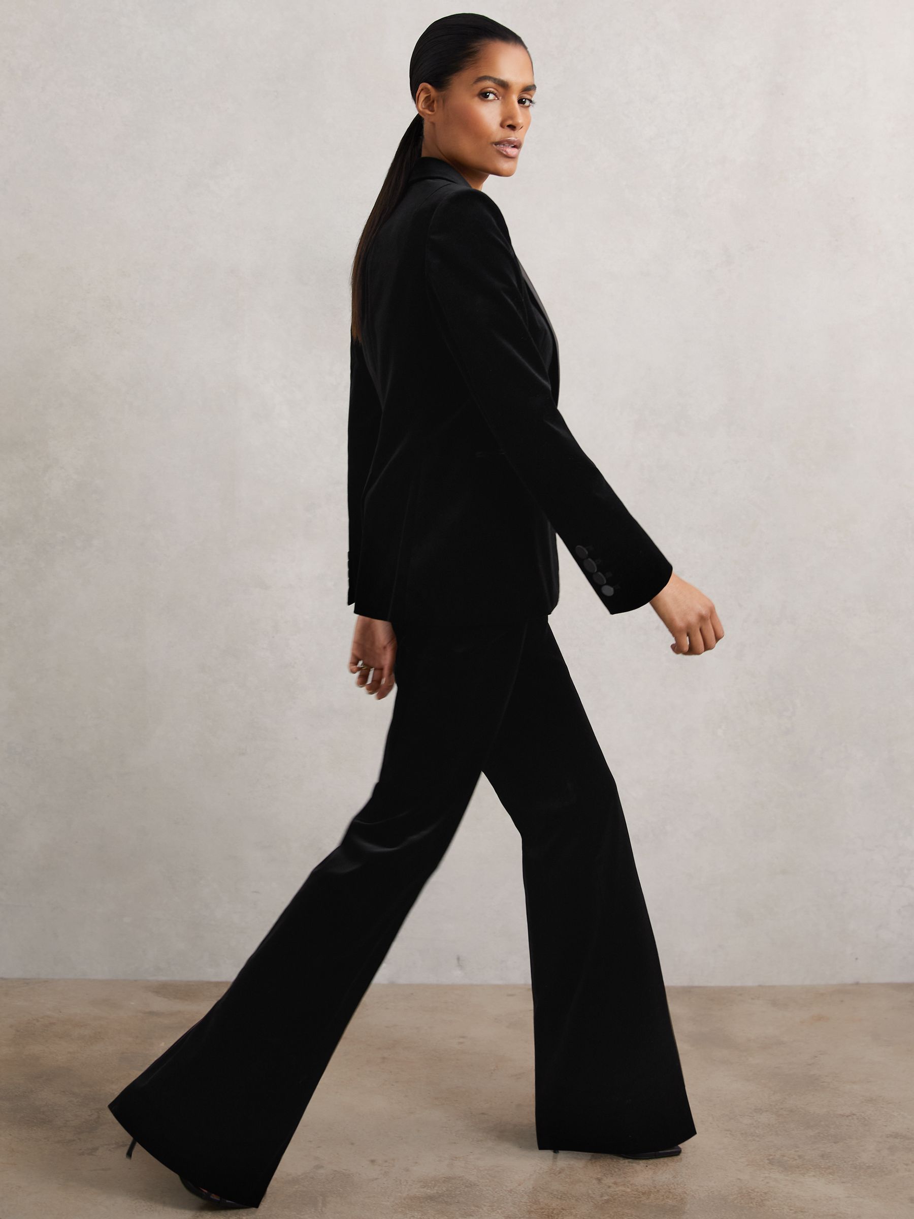 Petite Velvet Flared Trousers in Black