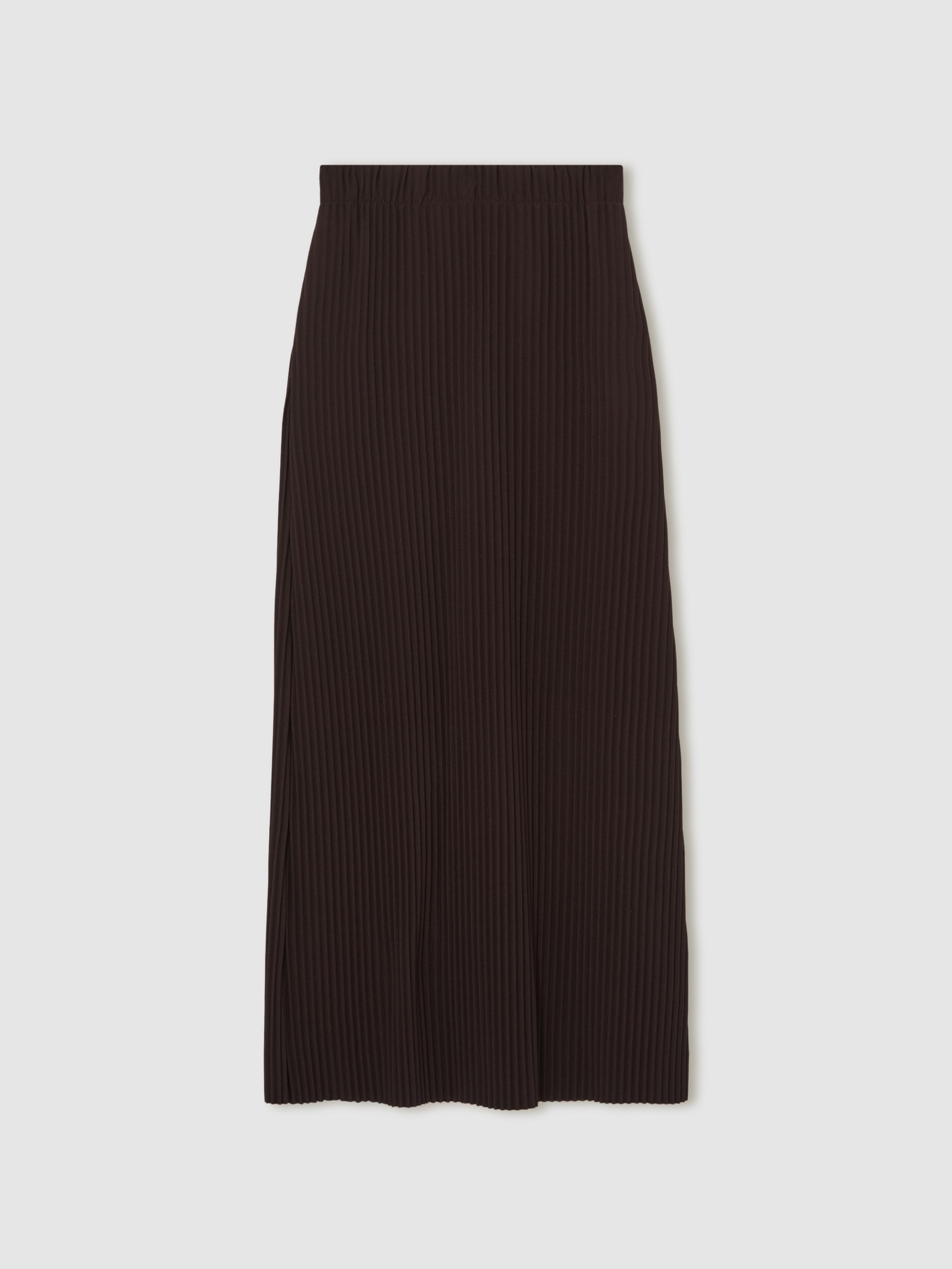 Pleated Jersey Midi Skirt in Burgundy