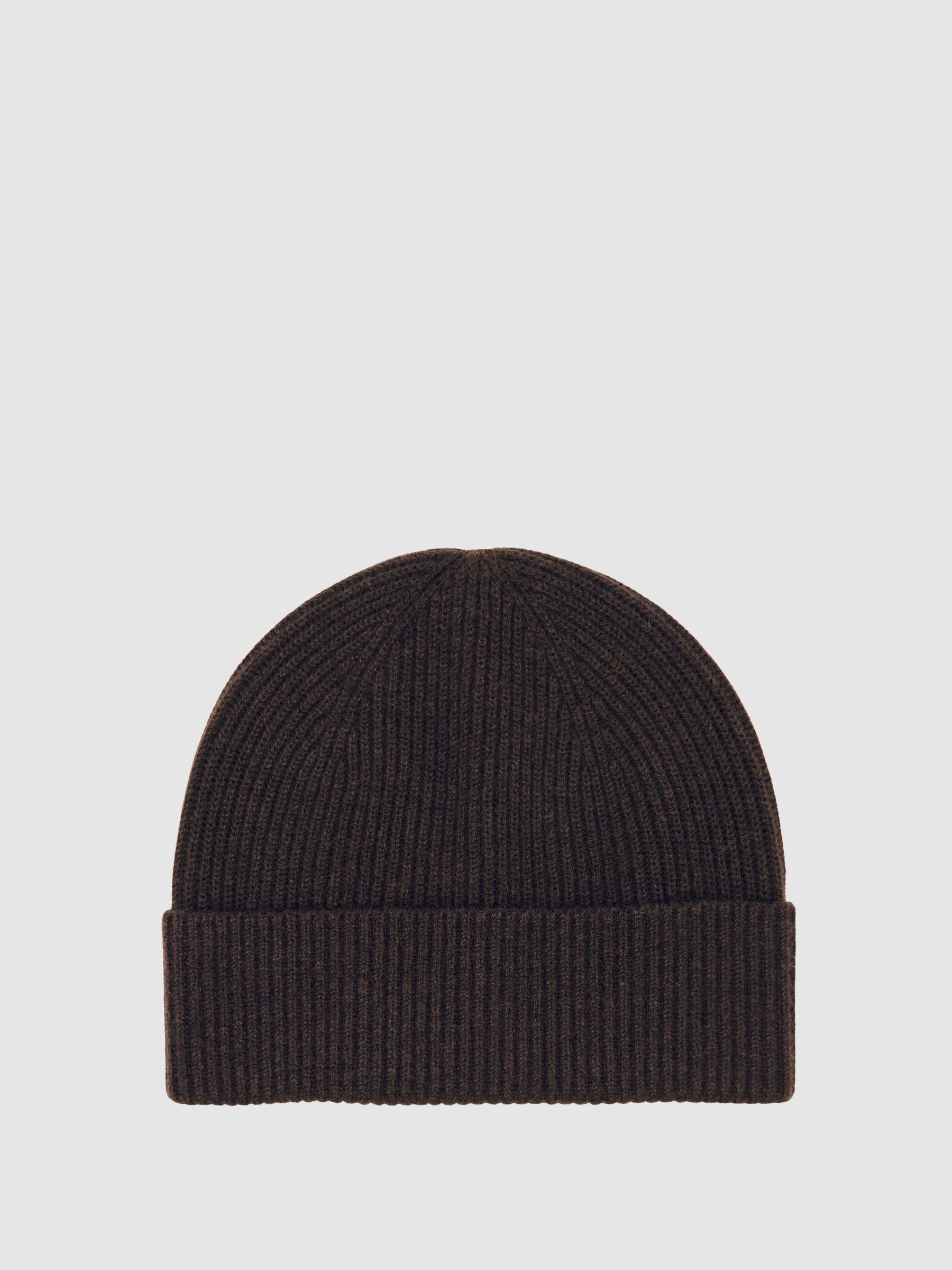 Merino Wool Rib-Knit Beanie in Chocolate Brown