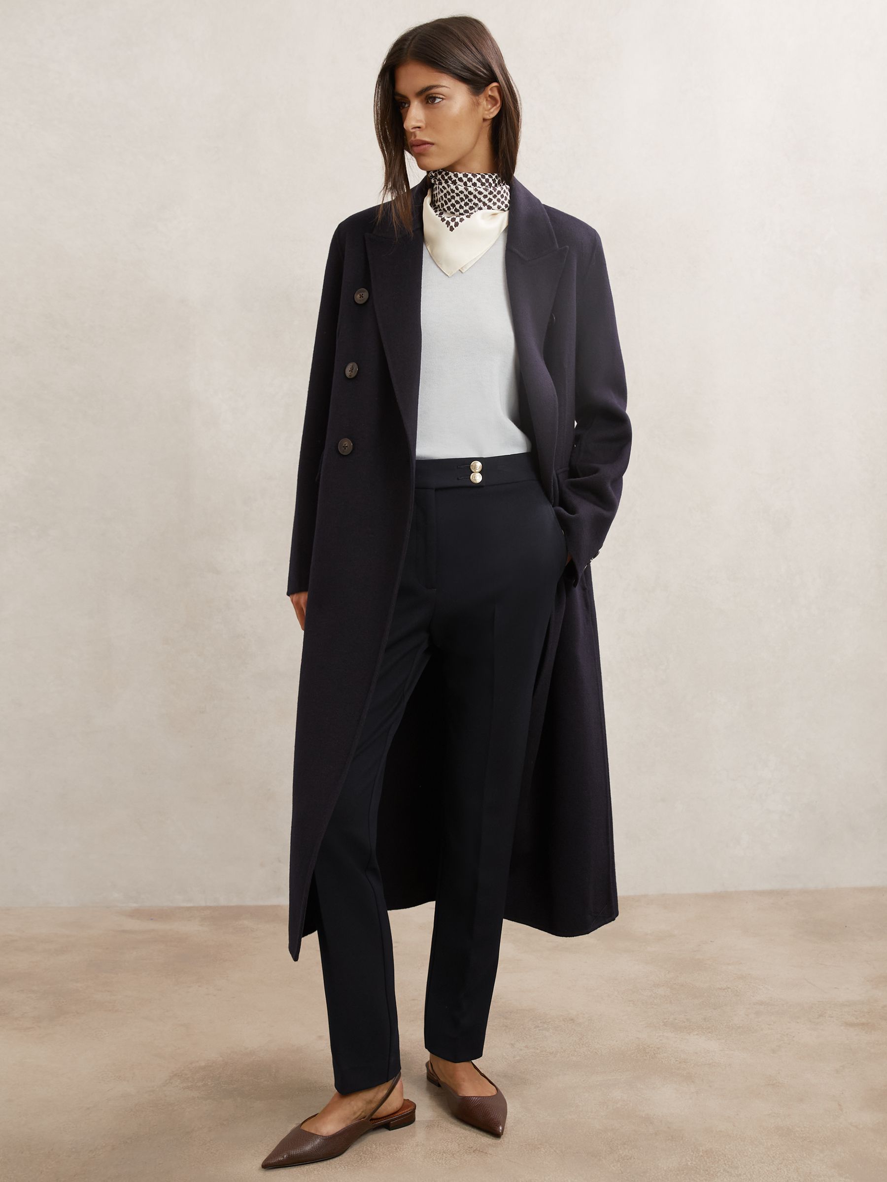 Petite Tapered Button-Detail Trousers in Navy