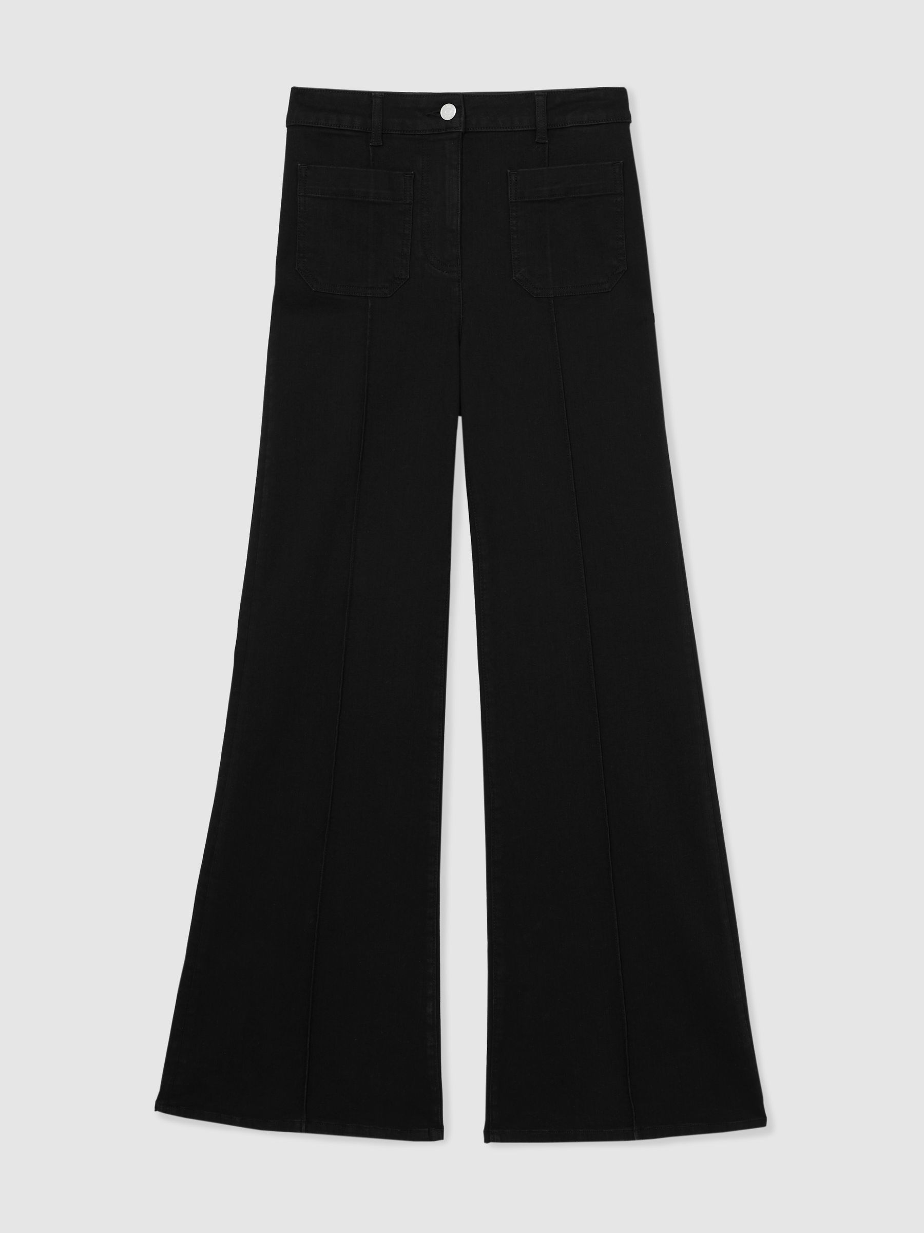 Patch-Pocket Flared Jeans in Black