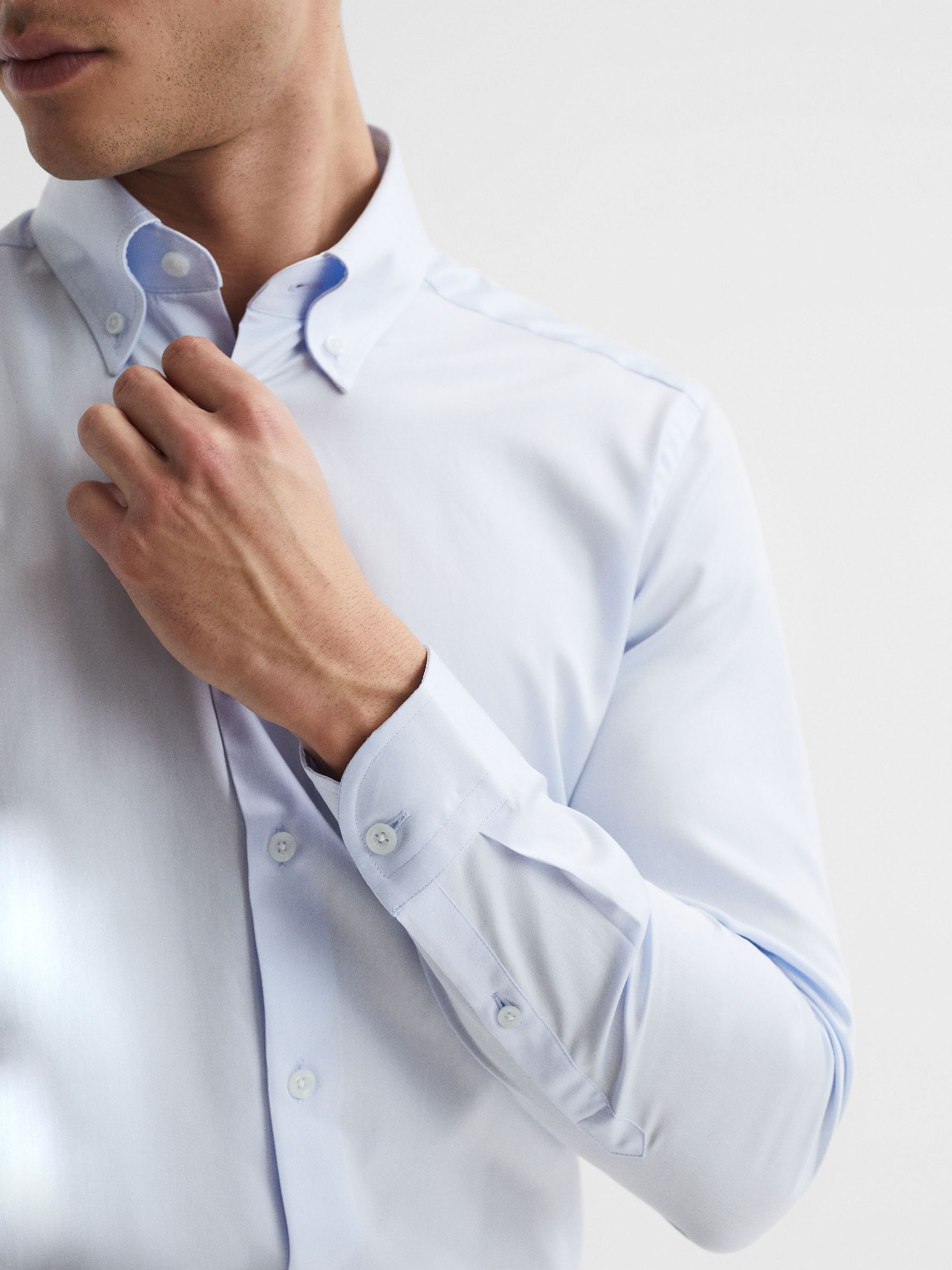 Slim Fit Cotton Button-Down Shirt in Soft Blue