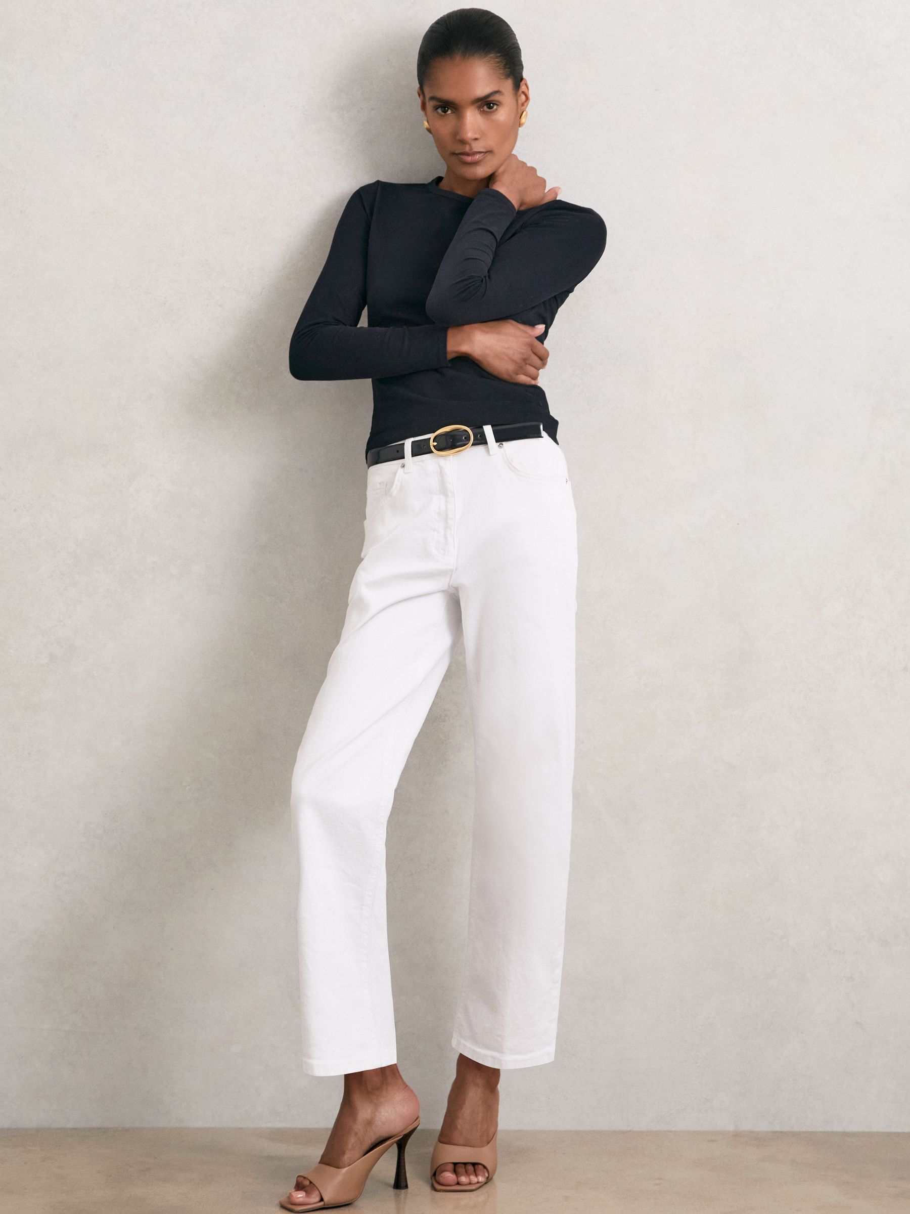 Cotton Crew-Neck Long-Sleeve T-Shirt With Stretch in Black