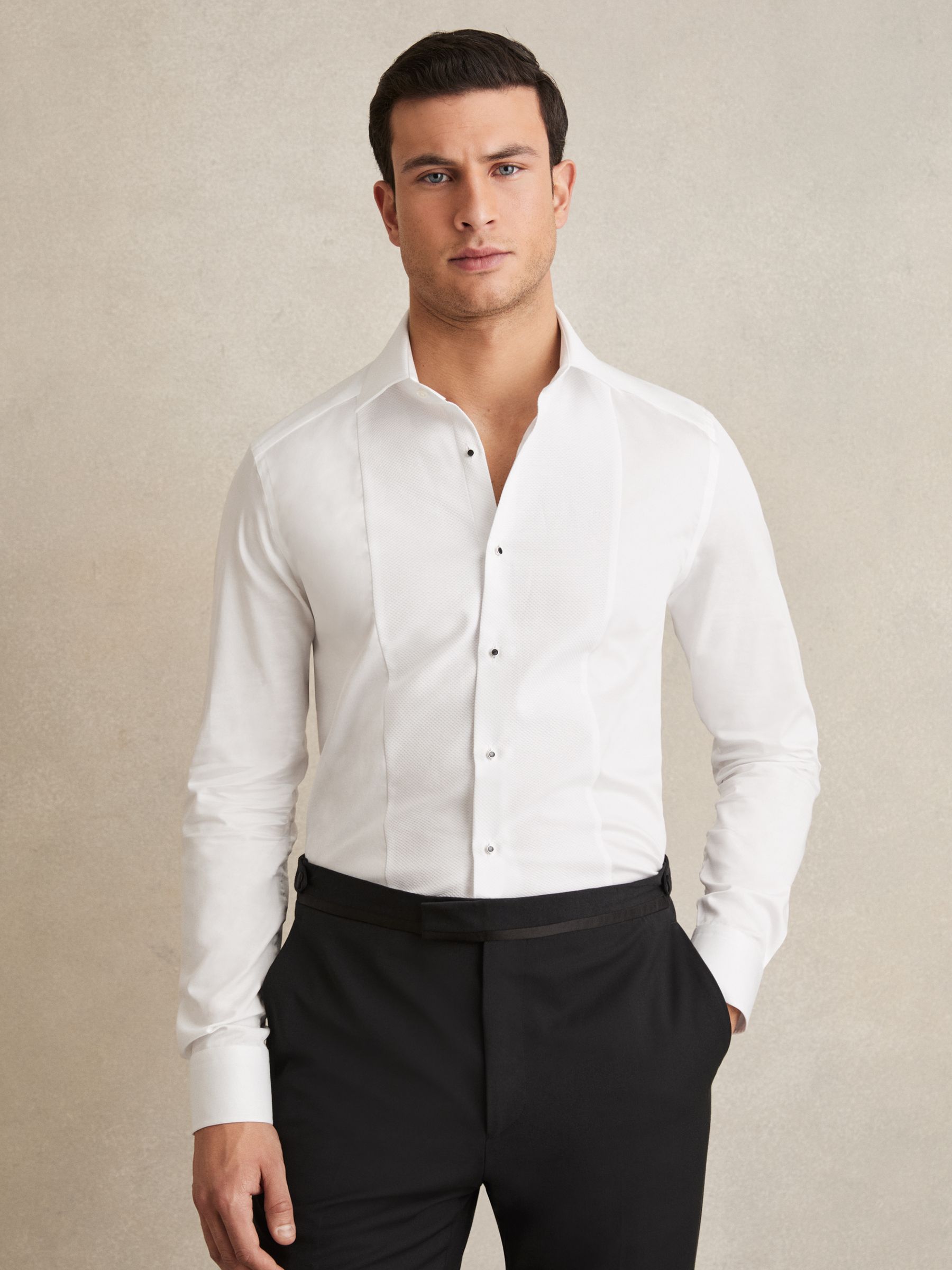Slim Fit Cotton Dinner Shirt in White