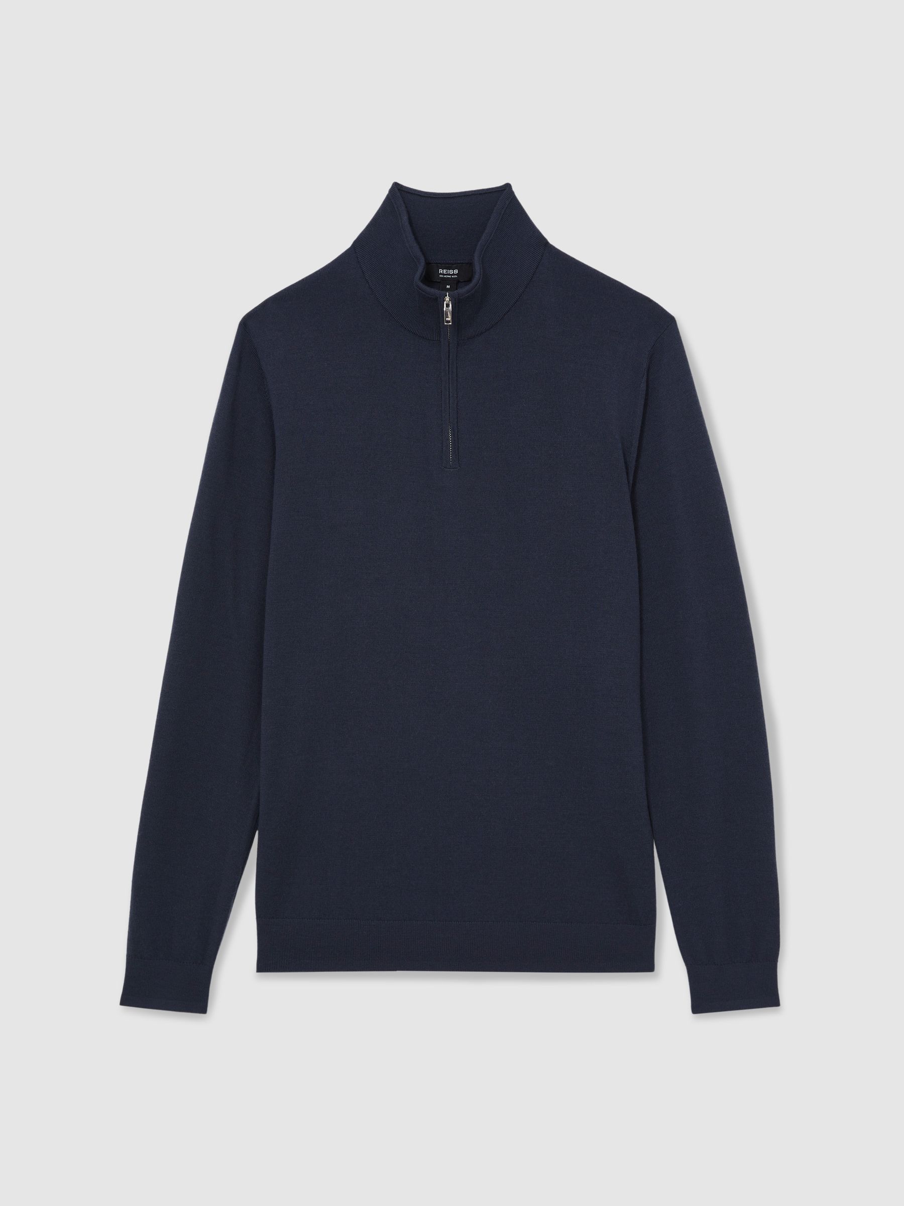 Merino Wool Half-Zip Funnel Neck Jumper in Midnight Navy