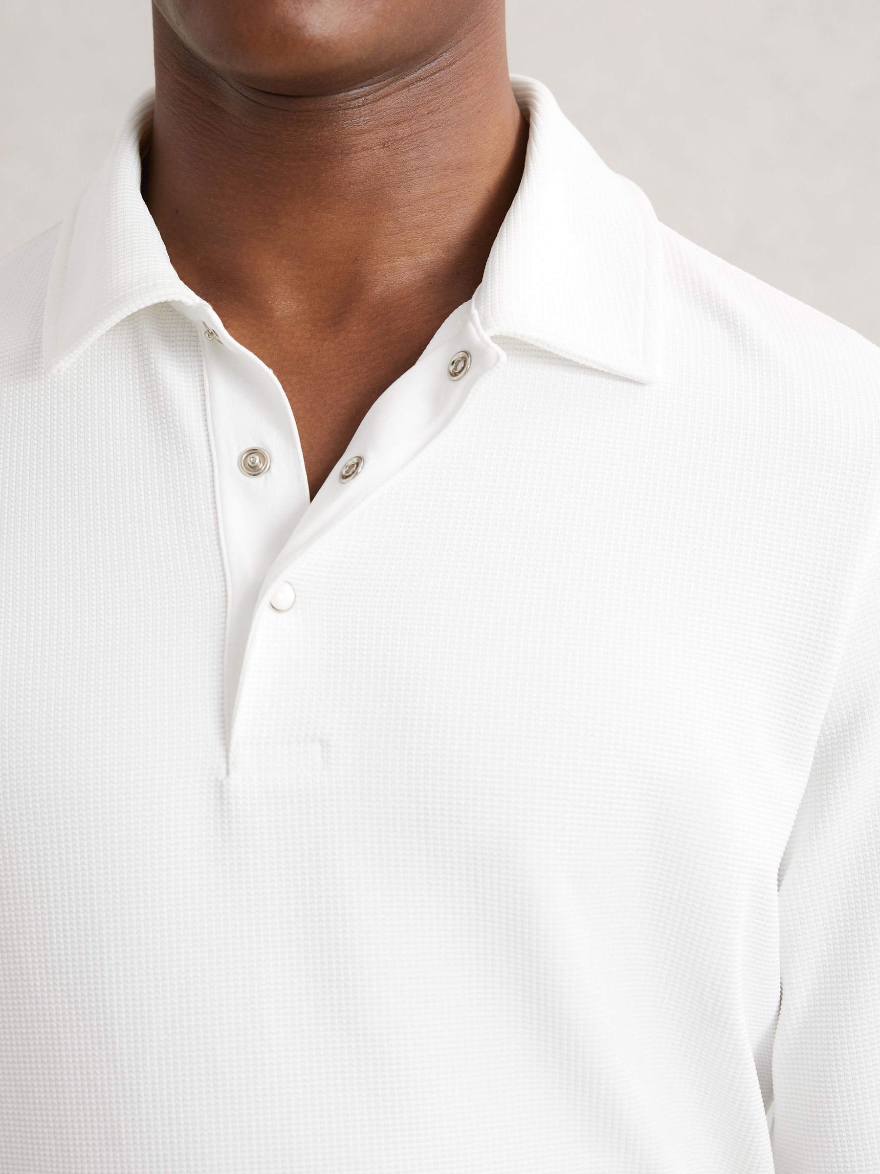 Textured Press-Stud Polo Shirt in White