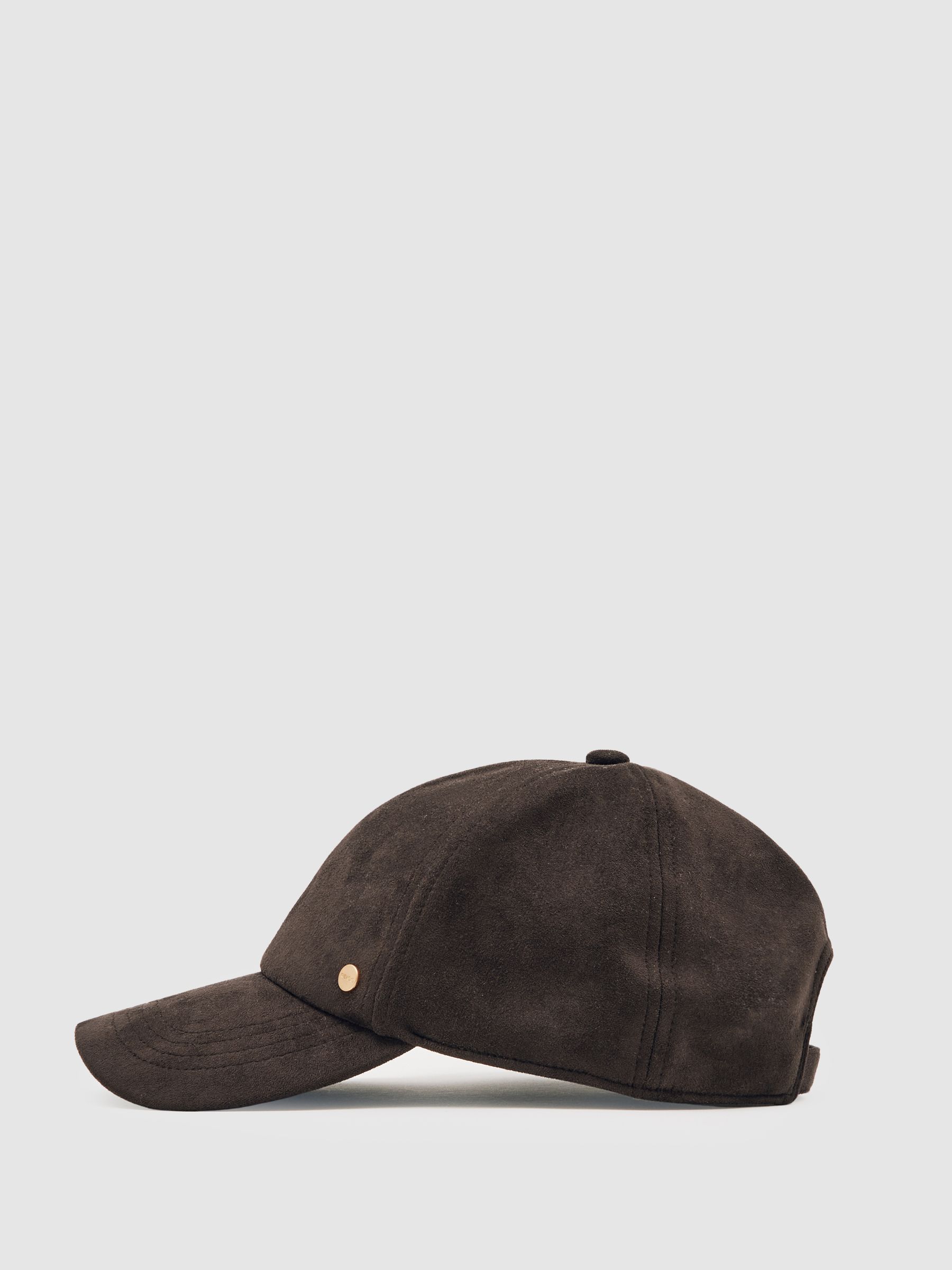 Faux Suede Baseball-Style Cap in Chocolate