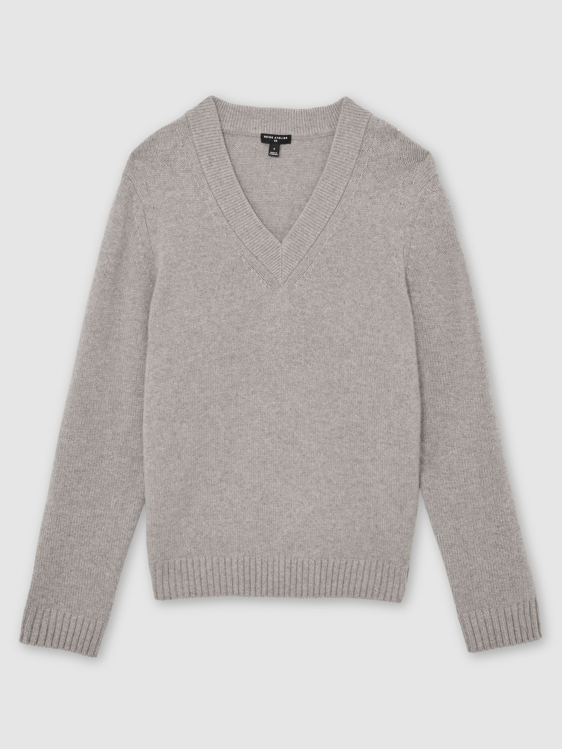 Atelier 100% Cashmere V-Neck Jumper in Heather Oatmeal