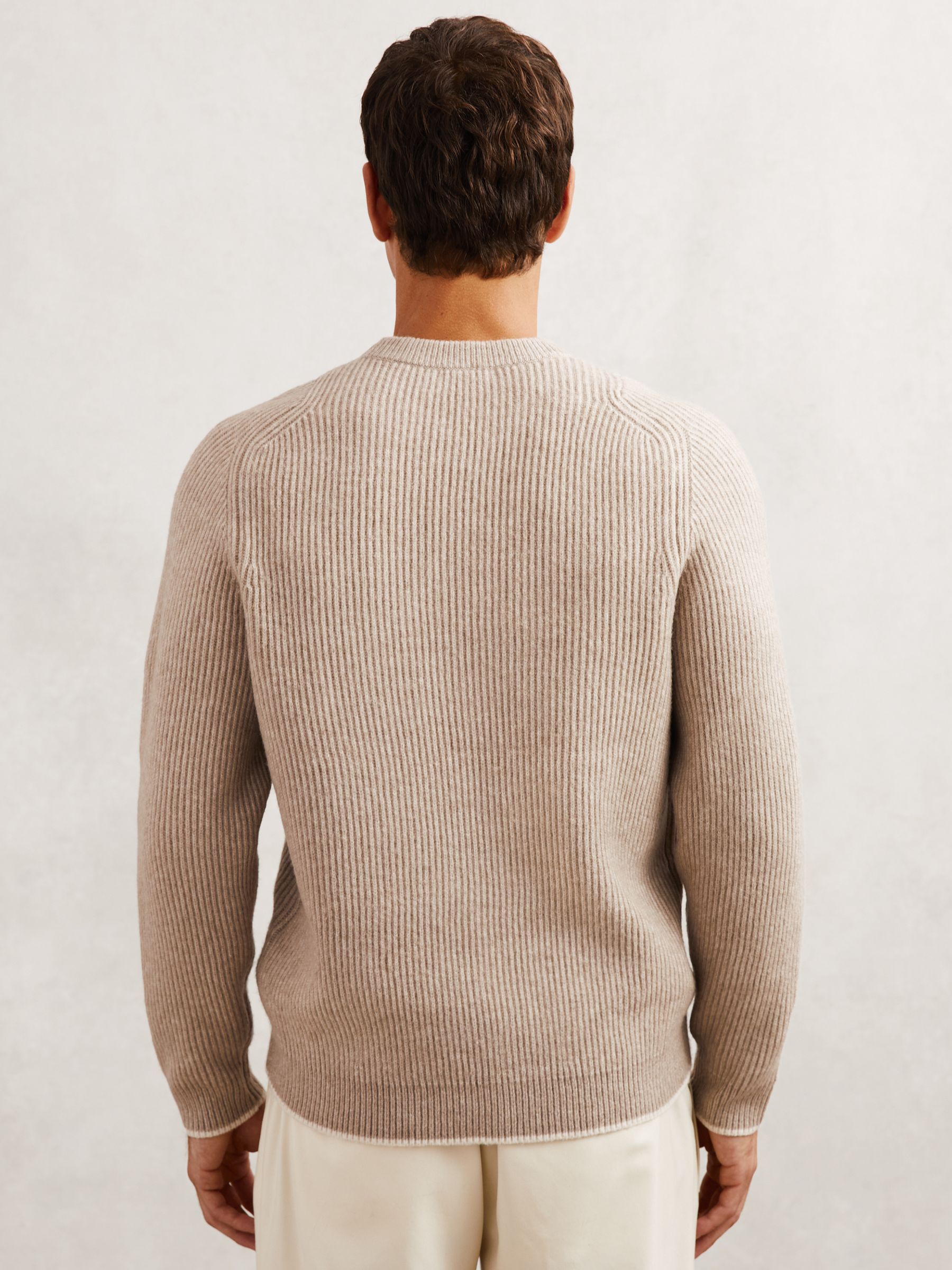 Brushed Rib-Knit Crew-Neck Jumper with Wool in Oatmeal Brown