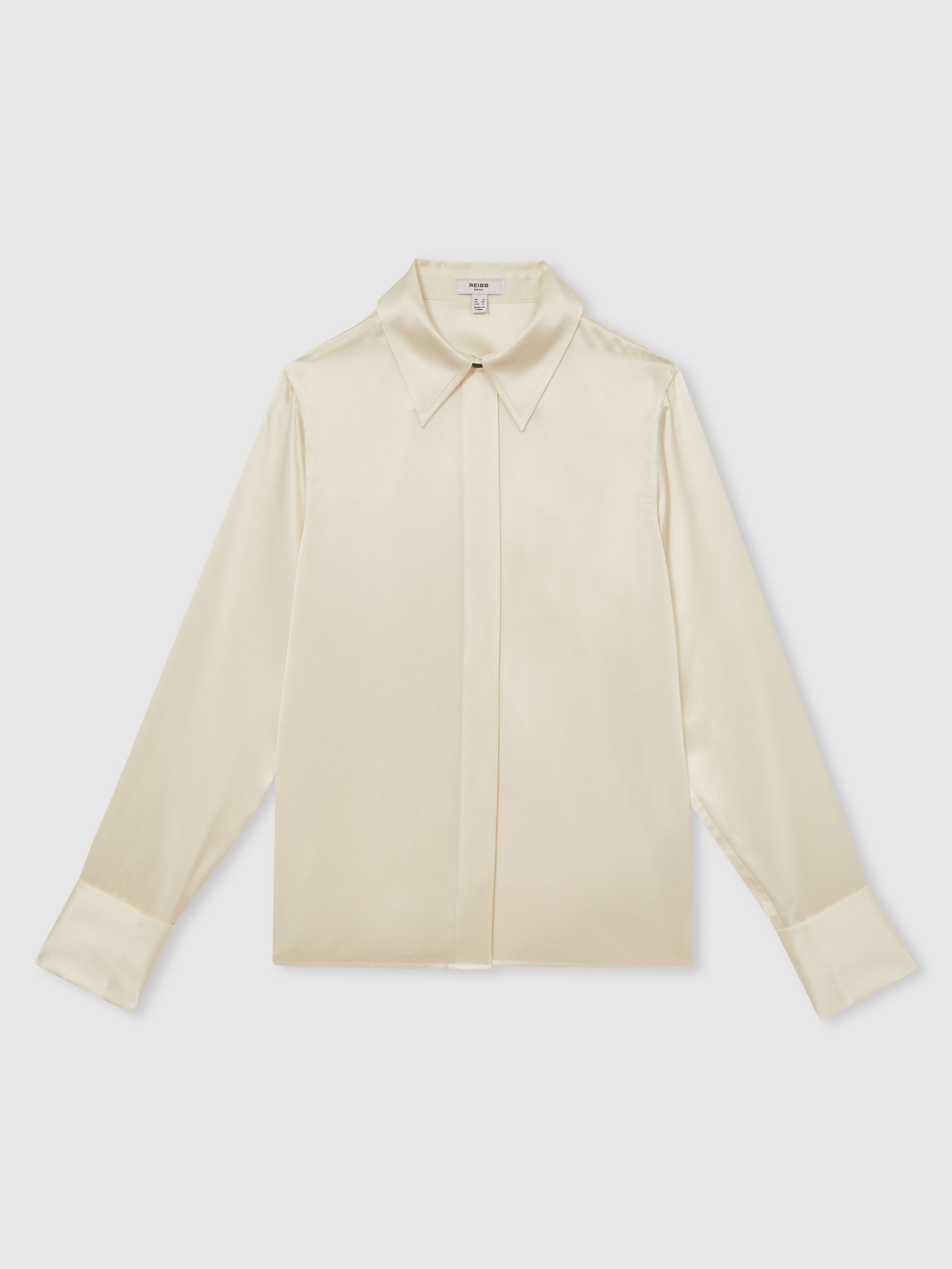 Silk-Satin Concealed-Placket Shirt in Ivory