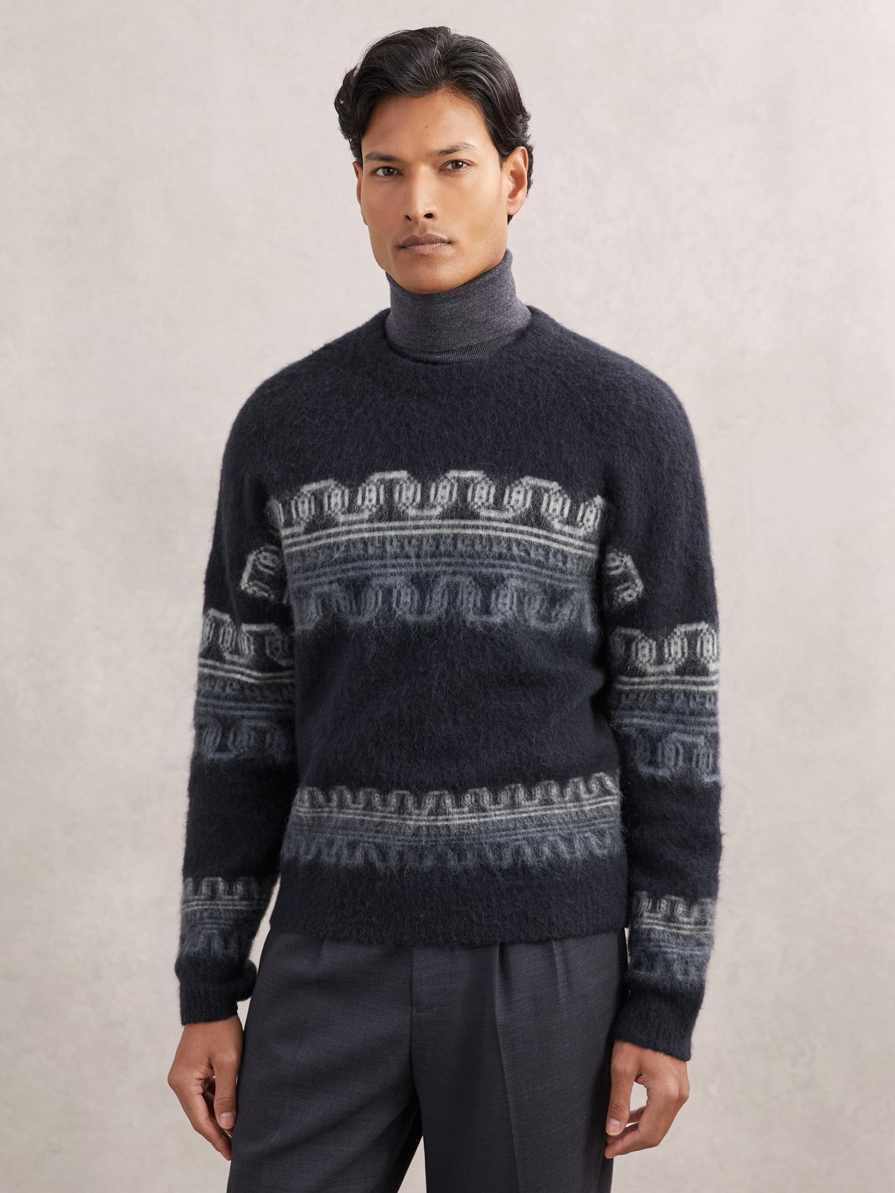 Wool-Alpaca Blend Fair Isle Jumper in Navy