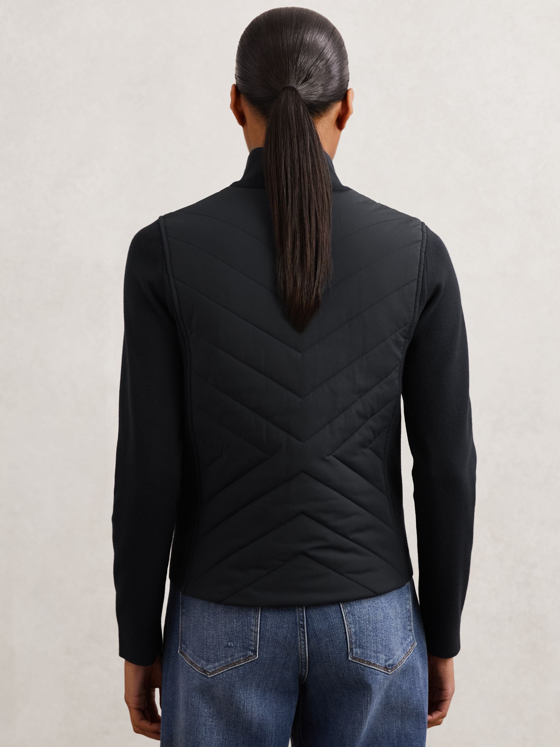 Hybrid Quilted Zip-Through Knit Jacket in Navy