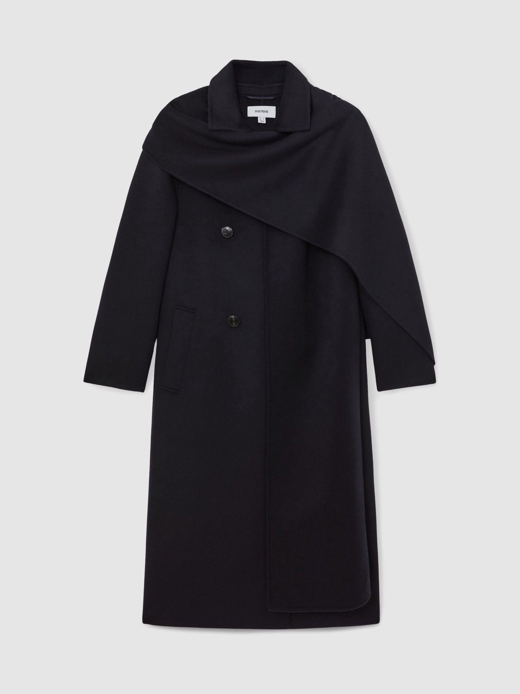 Wool-Blend Scarf Blindseam Coat in Navy