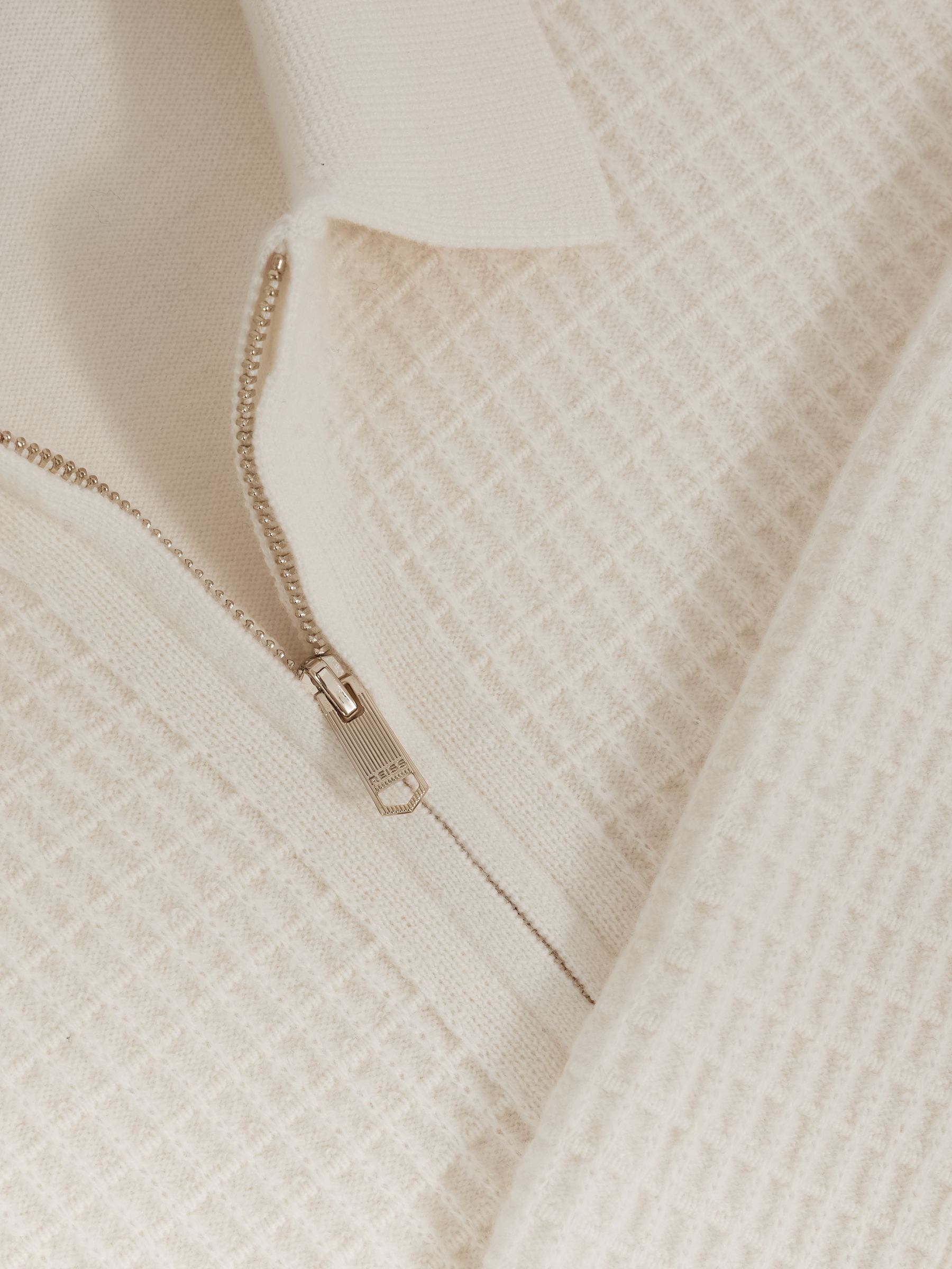 Wool Waffle-Knit Half-Zip Polo Shirt in Off White