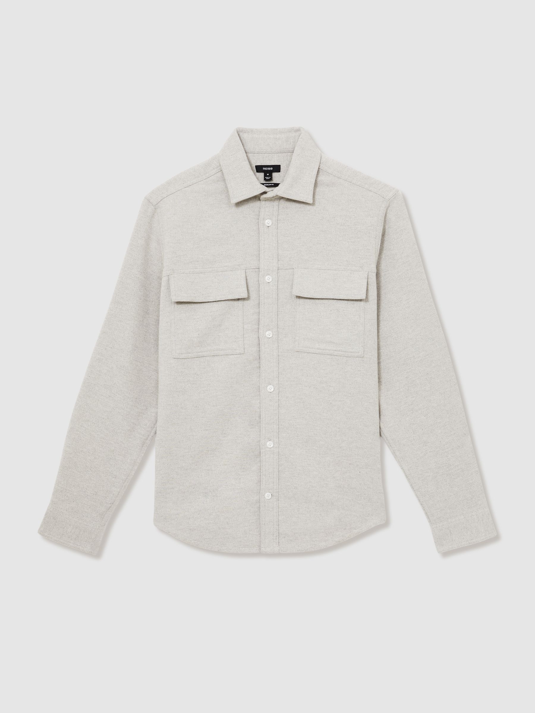 Moleskin-Cotton Twin-Pocket Overshirt in Soft Grey Melange