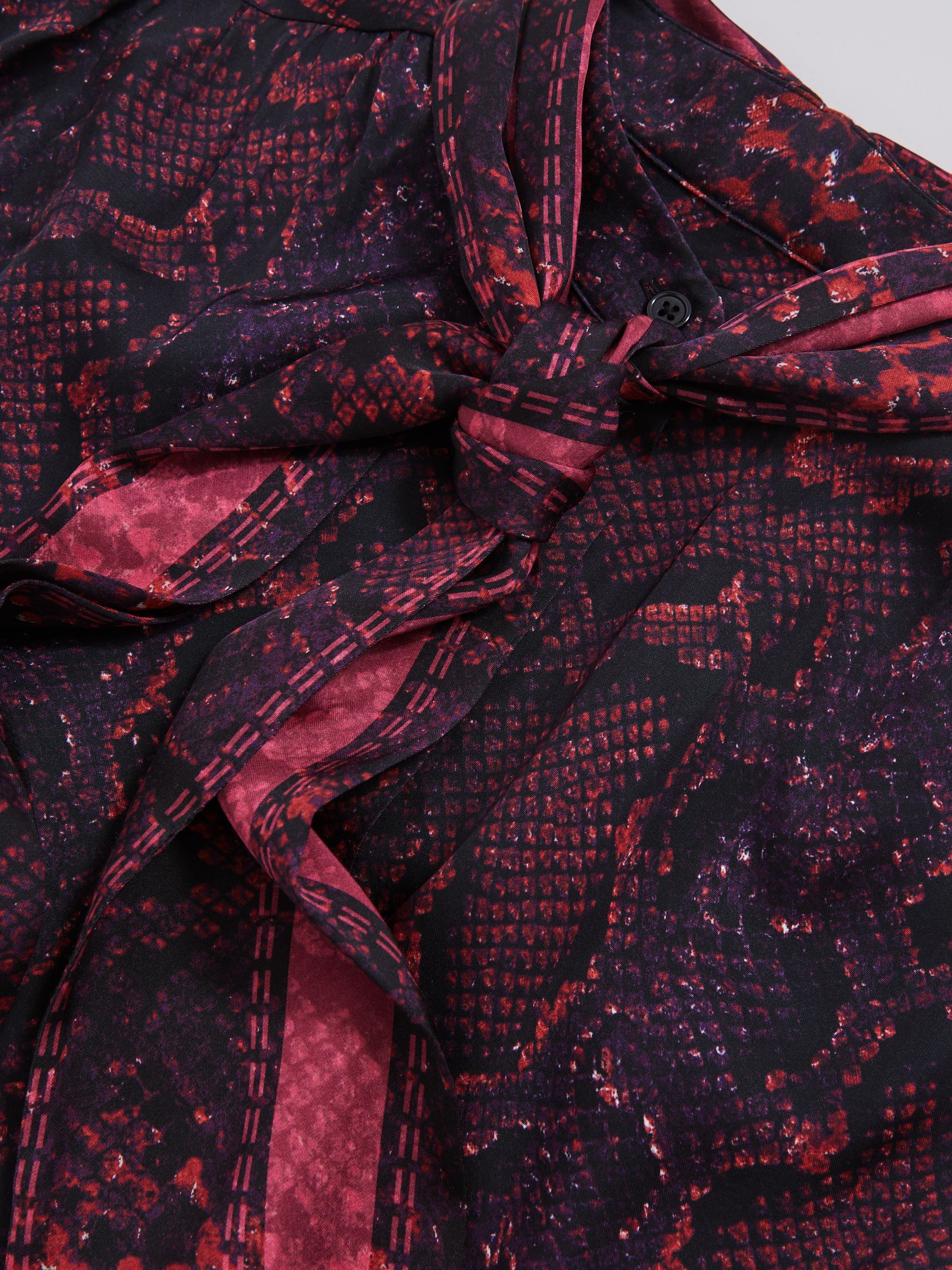 Snake-Print Tie-Neck Blouse in Burgundy