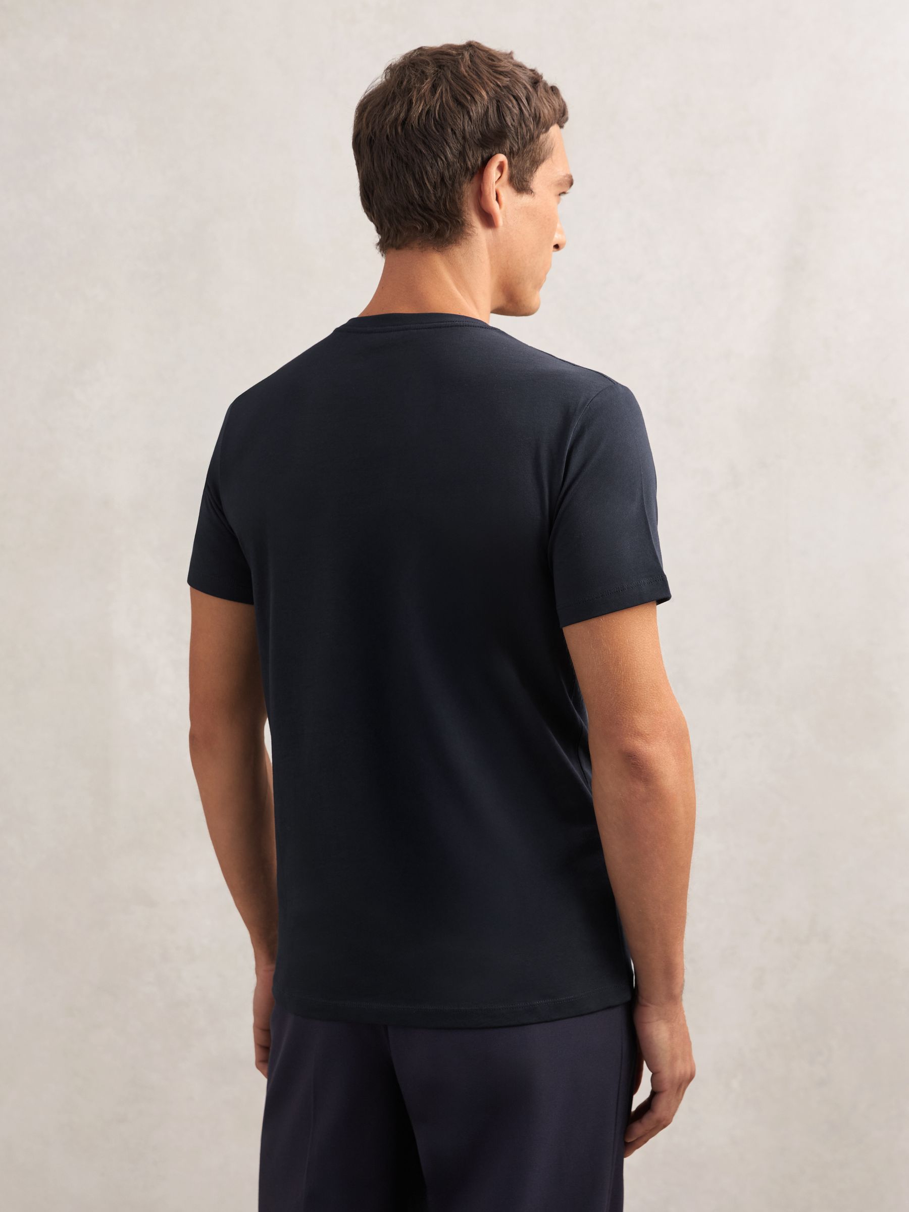 Cotton V-Neck T-Shirt in Navy Blue