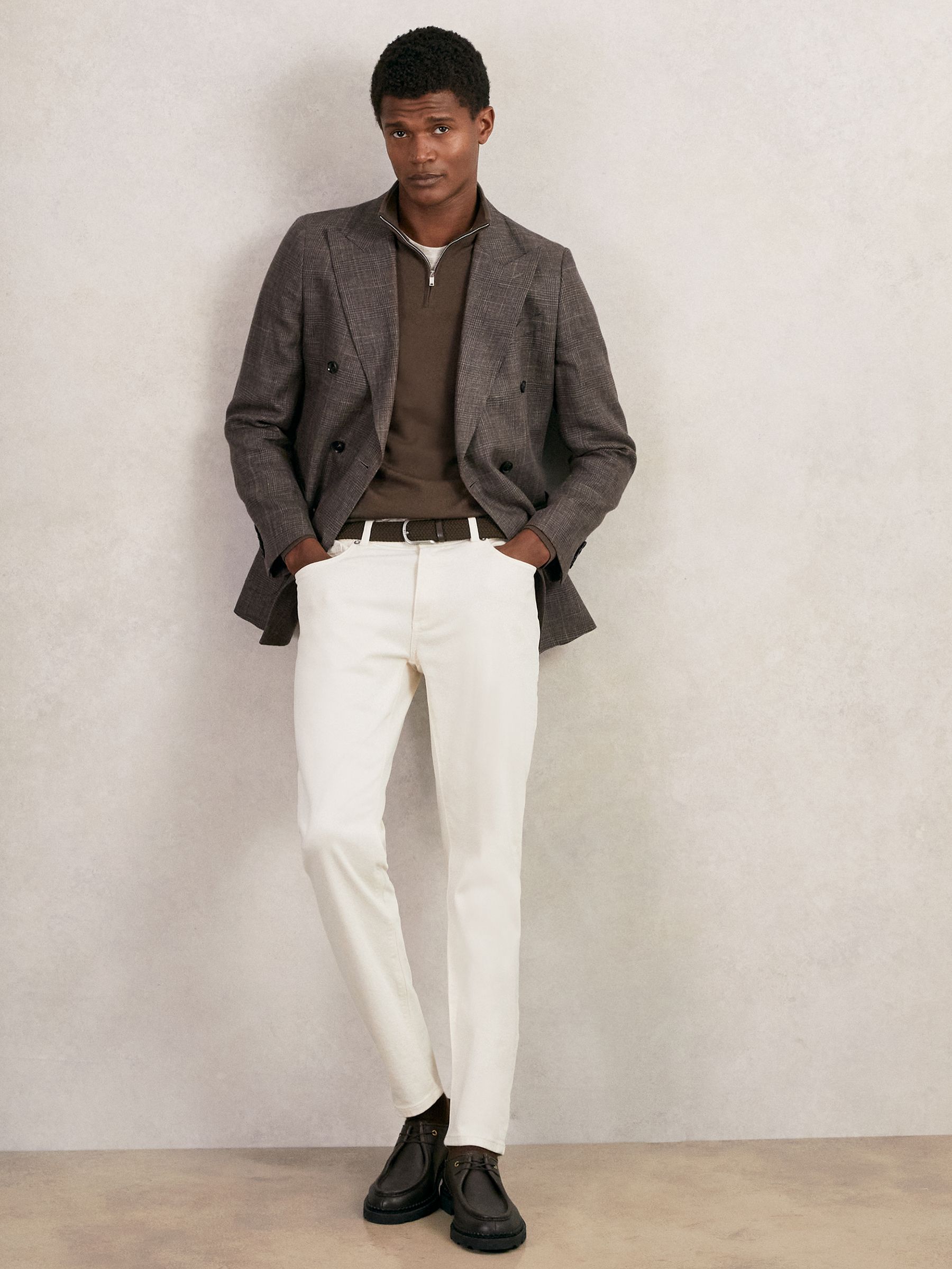 Merino Wool Half-Zip Funnel Neck Jumper in Chocolate Brown