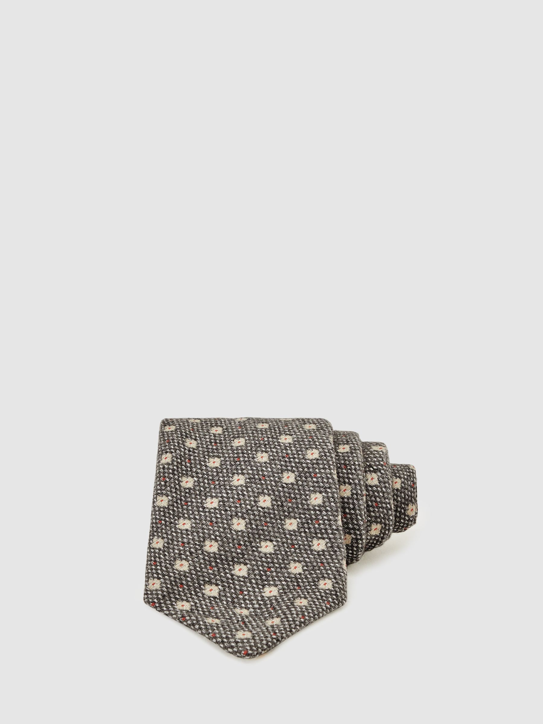 Wool-Silk Floral-Medallion Tie in Grey