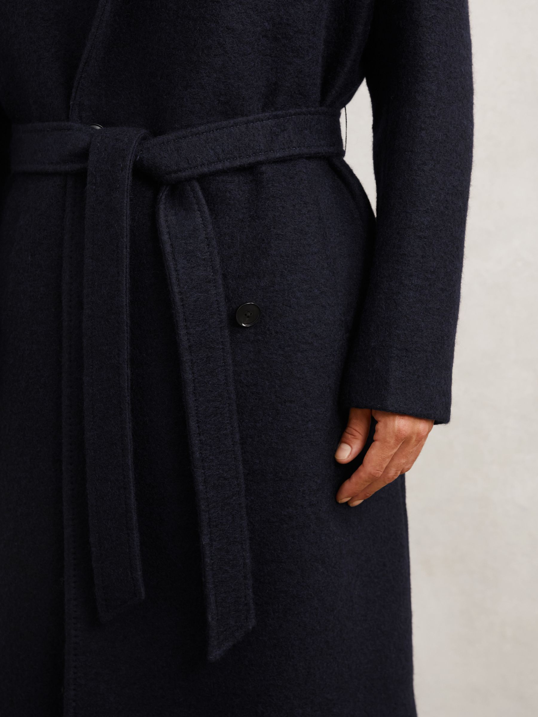 Bouclé Double-Breasted Overcoat Wool-Blend in Navy