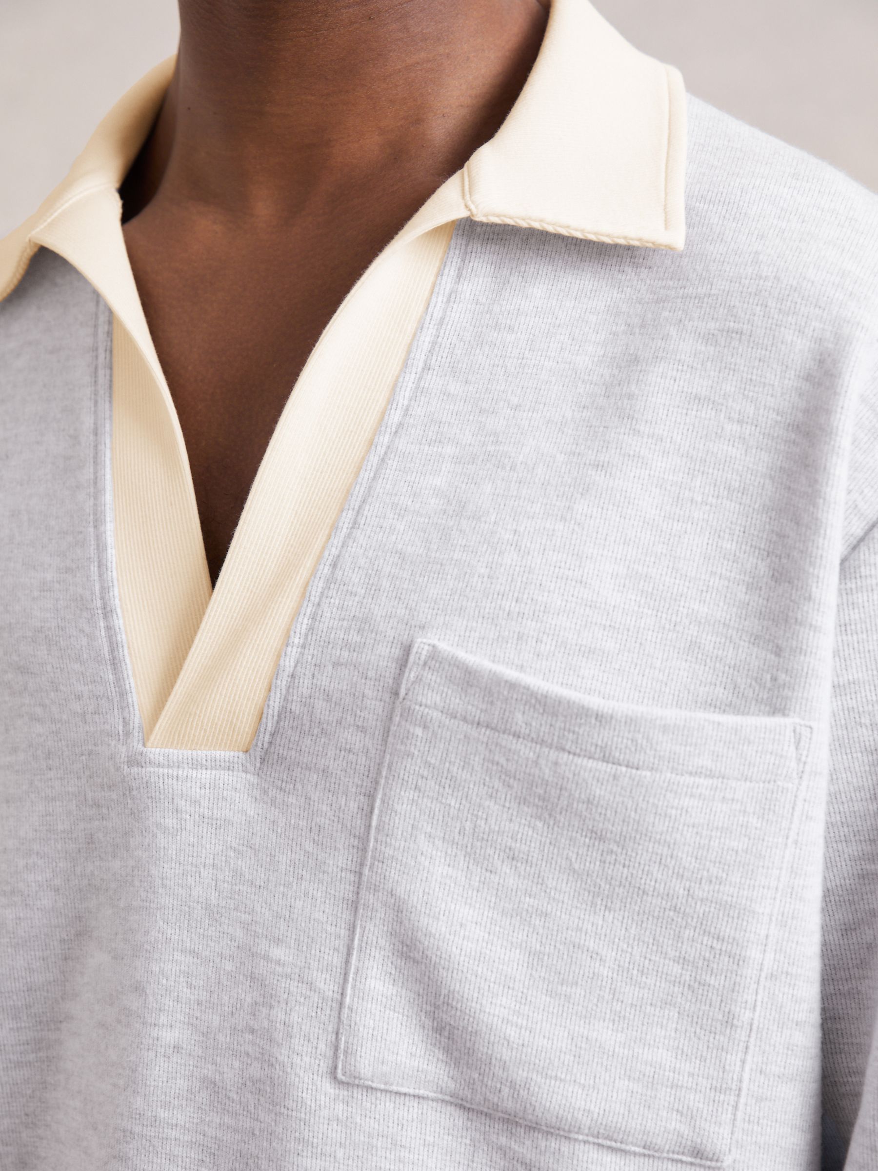 Open-Collar Polo Shirt with Cotton in Grey Marl/White