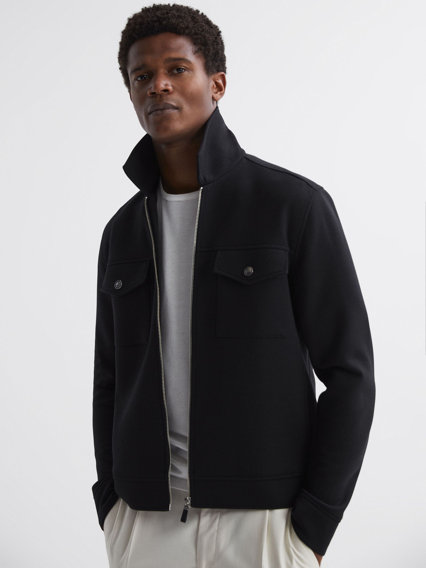 Interlock-Jersey Zipped Overshirt in Navy