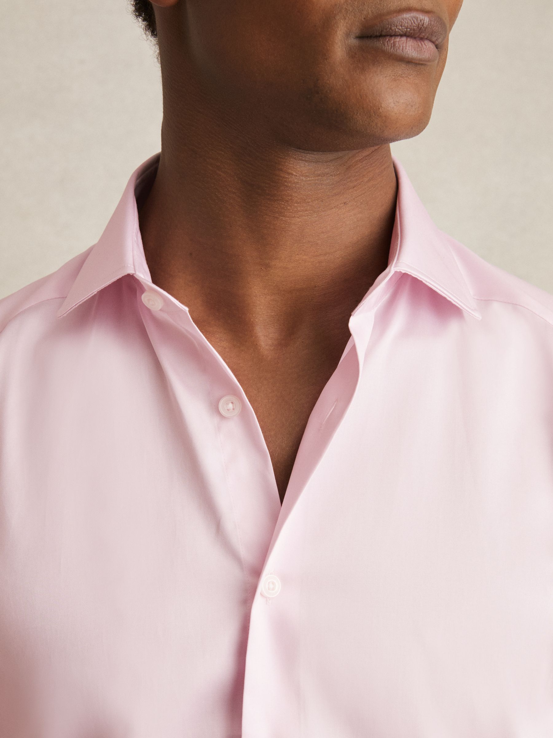 Slim Fit Cotton-Satin Regular-Fit Stripe Shirt in Pink