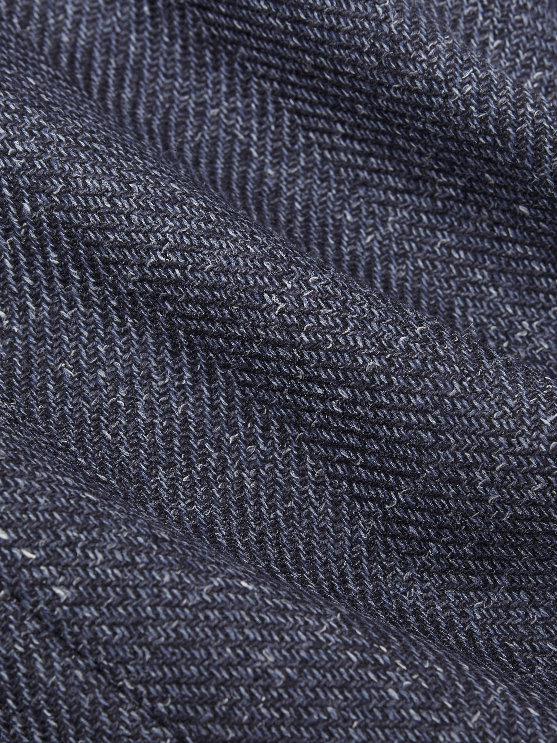 Double-Breasted Herringbone Blazer Slim-Fit Wool-Blend in Navy