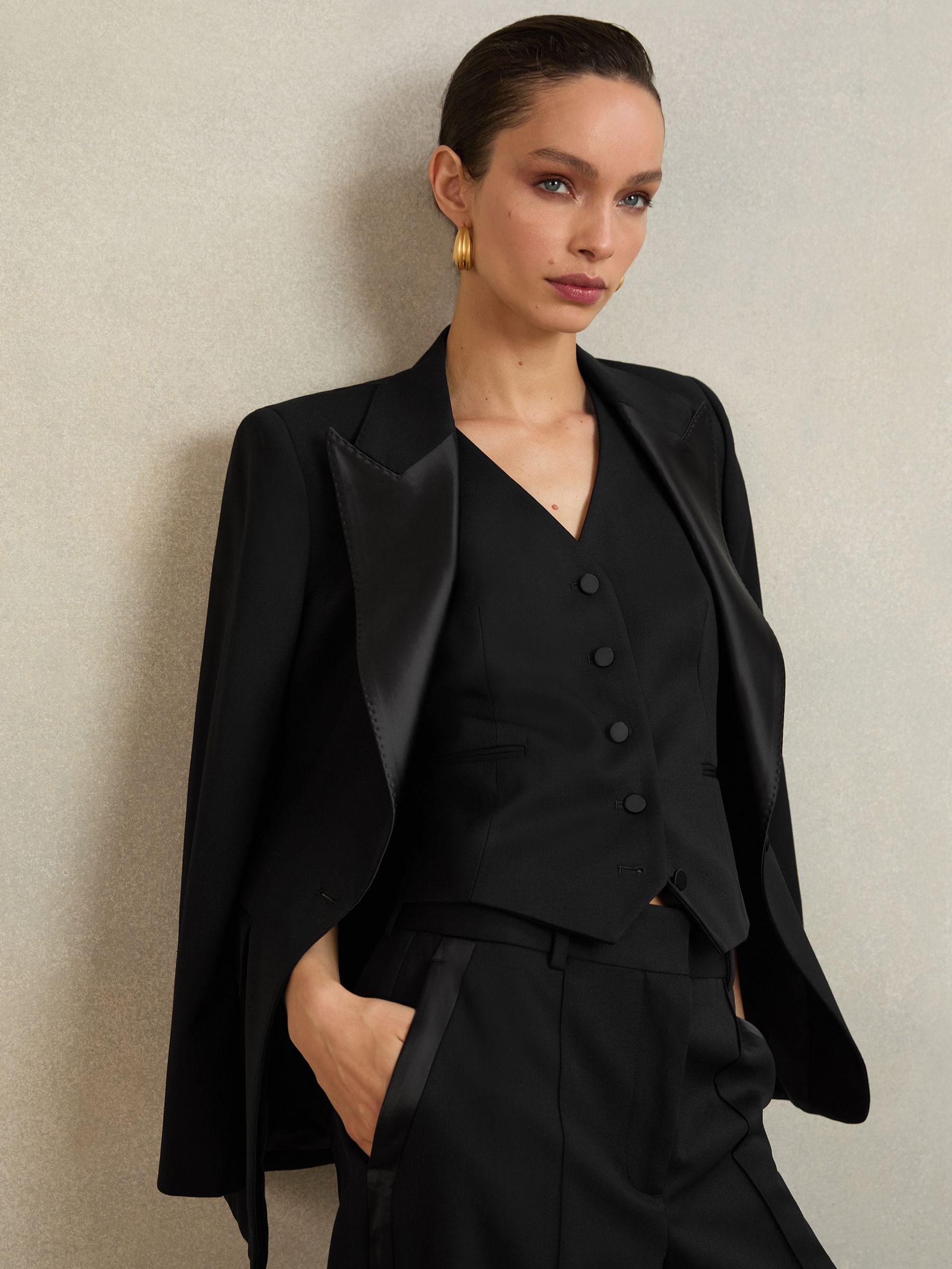 Atelier Wool-Blend Tuxedo Waistcoat in Black