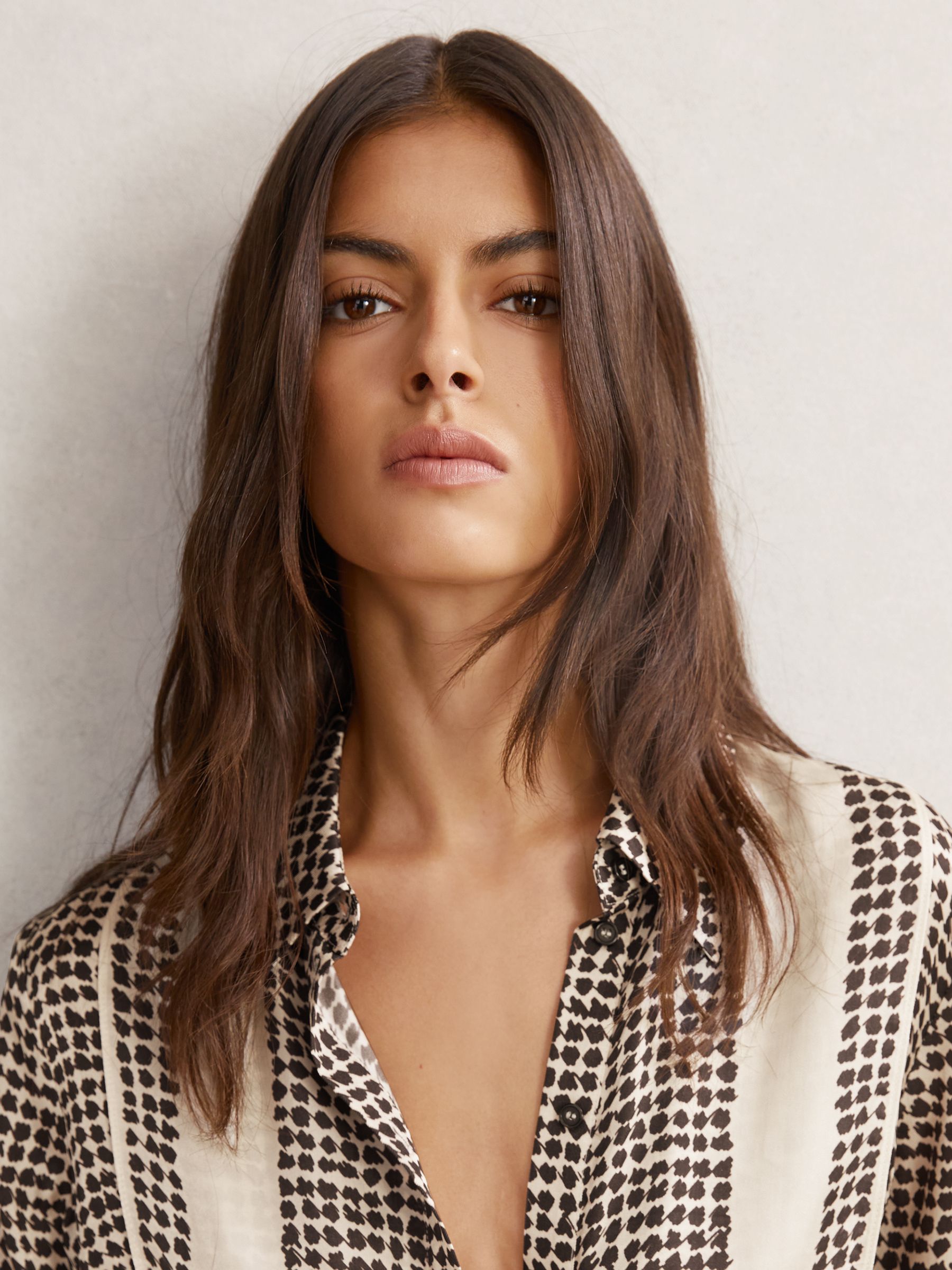 Tile-Print Bib Shirt in Ivory/Black