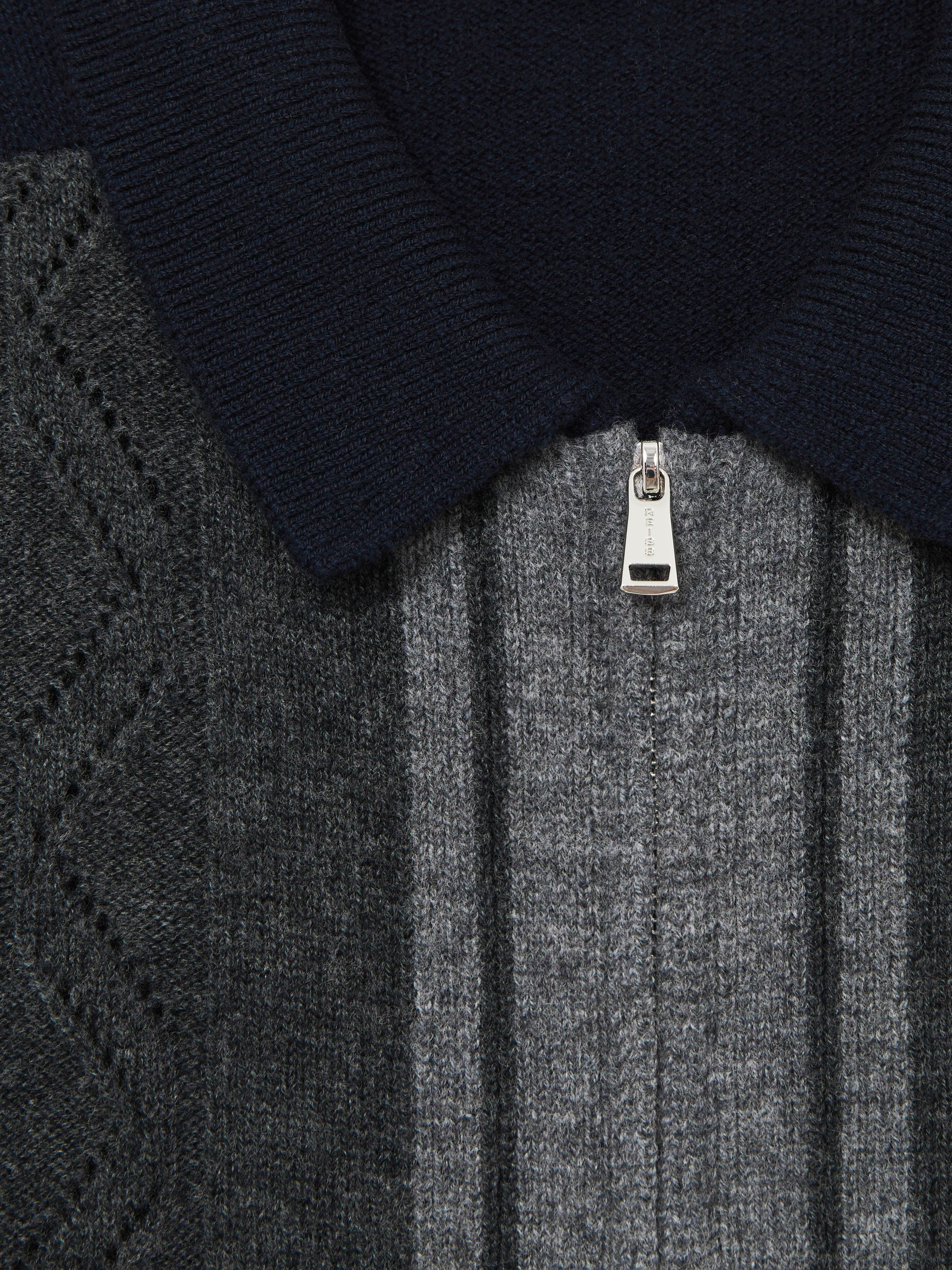 Wool Colour-Block Zip-Through Cardigan in Navy/Grey