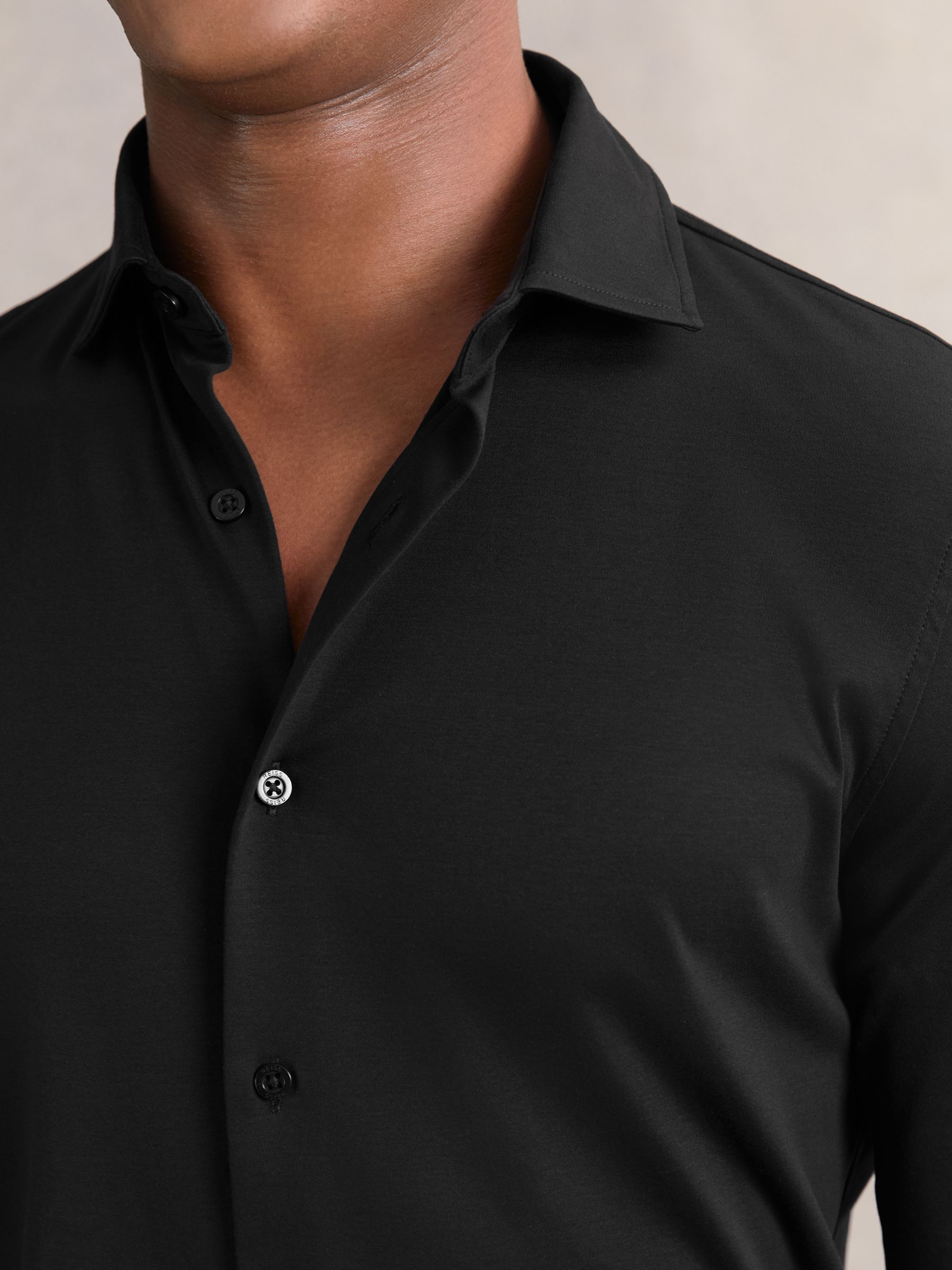 Air-Water Cotton Button-Through Shirt in Black