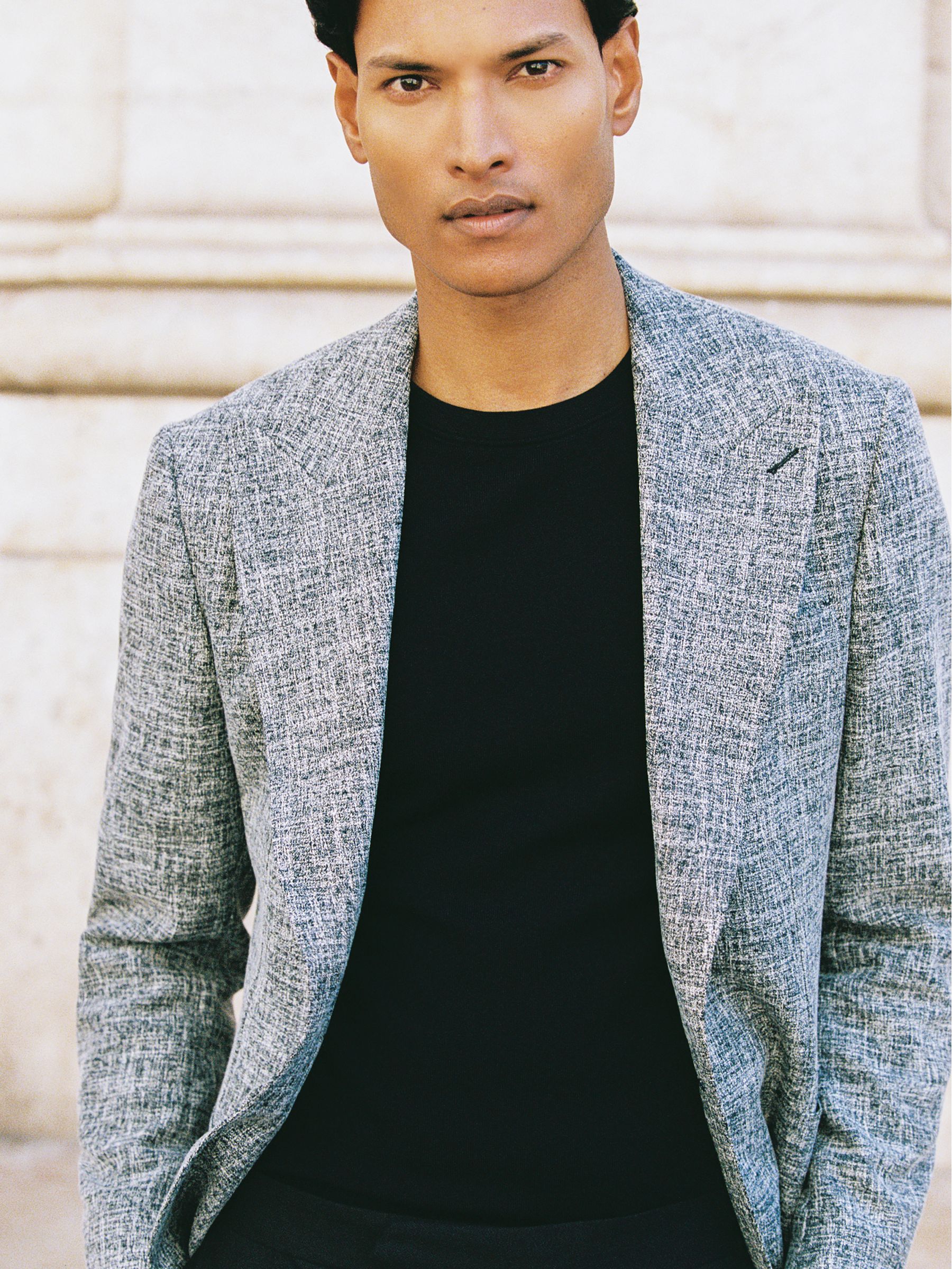 Single-Breasted Textured Mélange Blazer Slim-Fit in Navy Melange