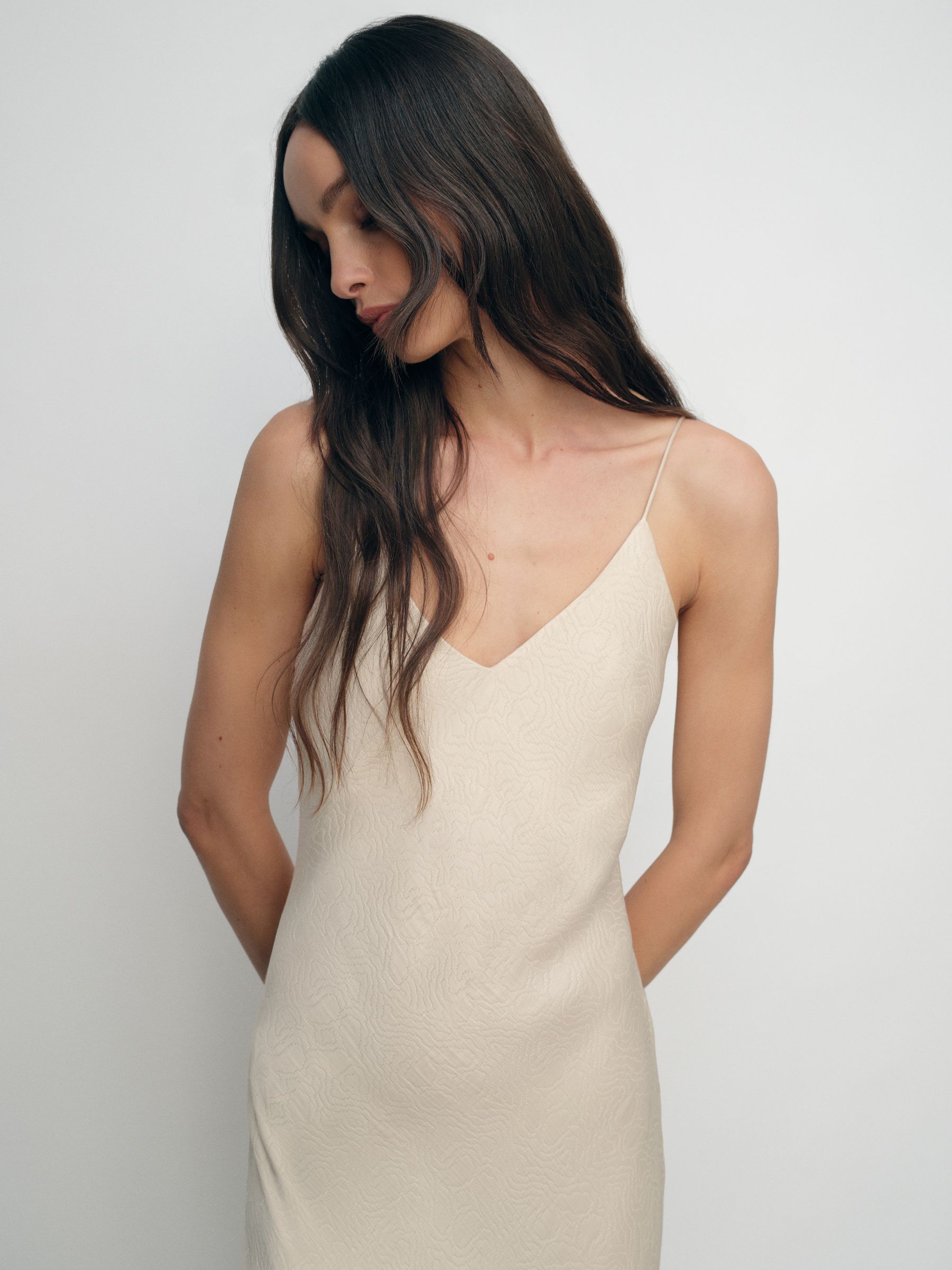 Jacquard Maxi Slip Dress in Champagne Neutral