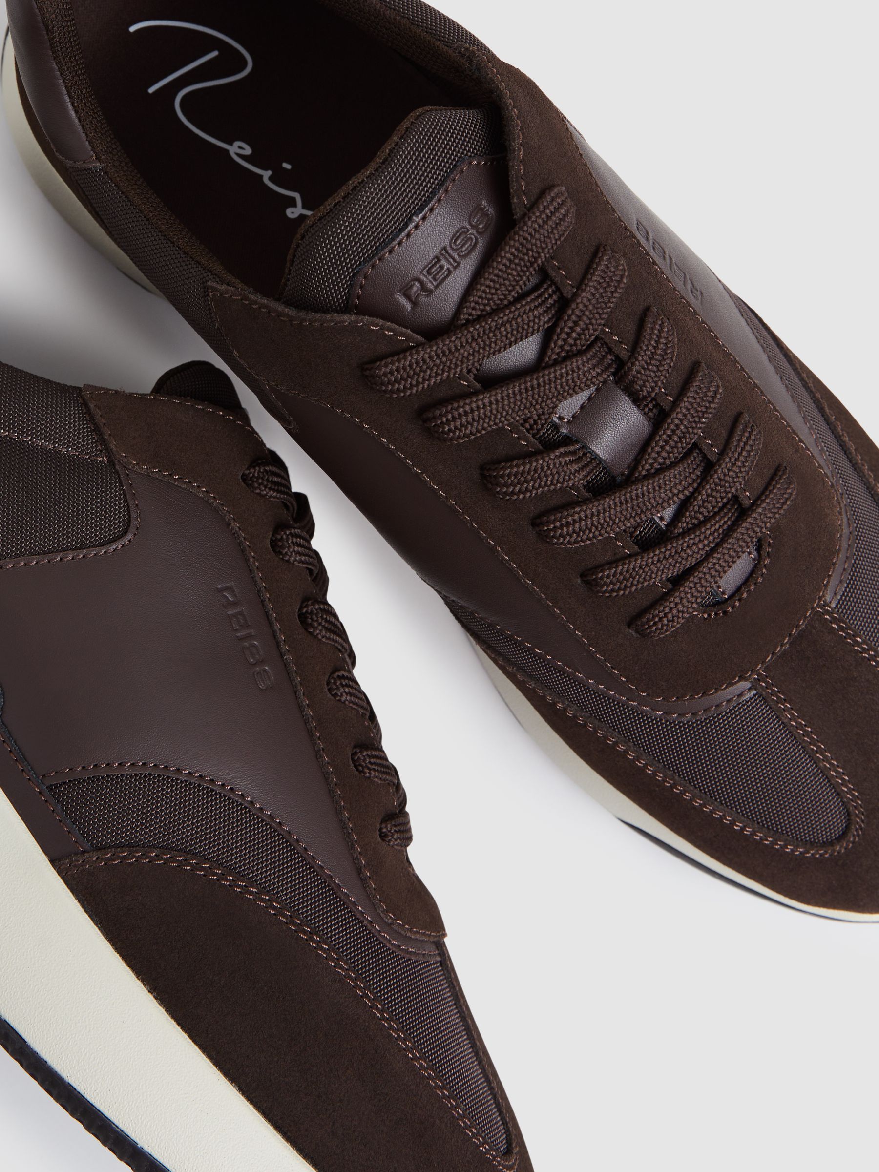 Bonded-Leather Suede Running Trainers in Chocolate Brown