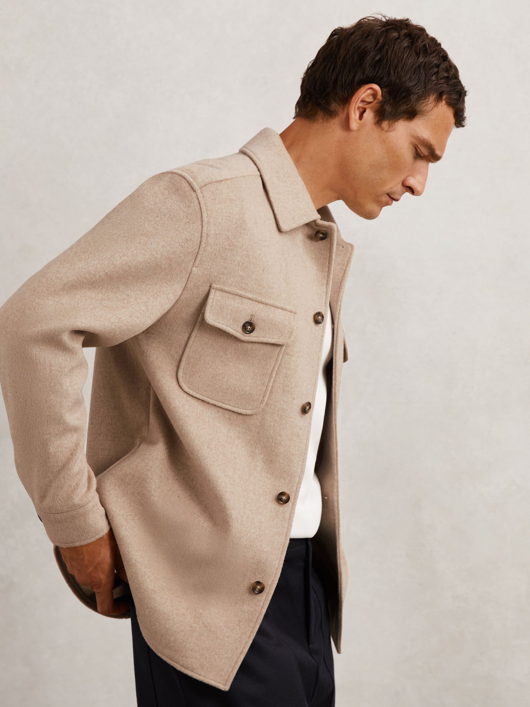 Wool-Blend Twin-Pocket Overshirt in Oatmeal Brown
