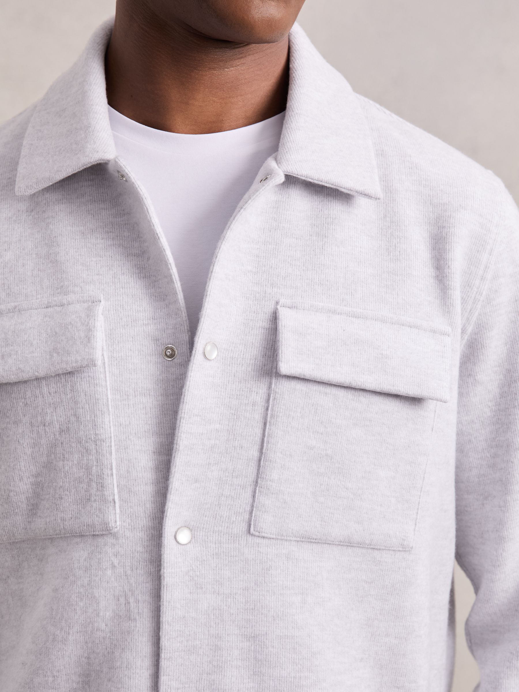Press-Stud Jersey Shirt with Cotton in Grey Marl