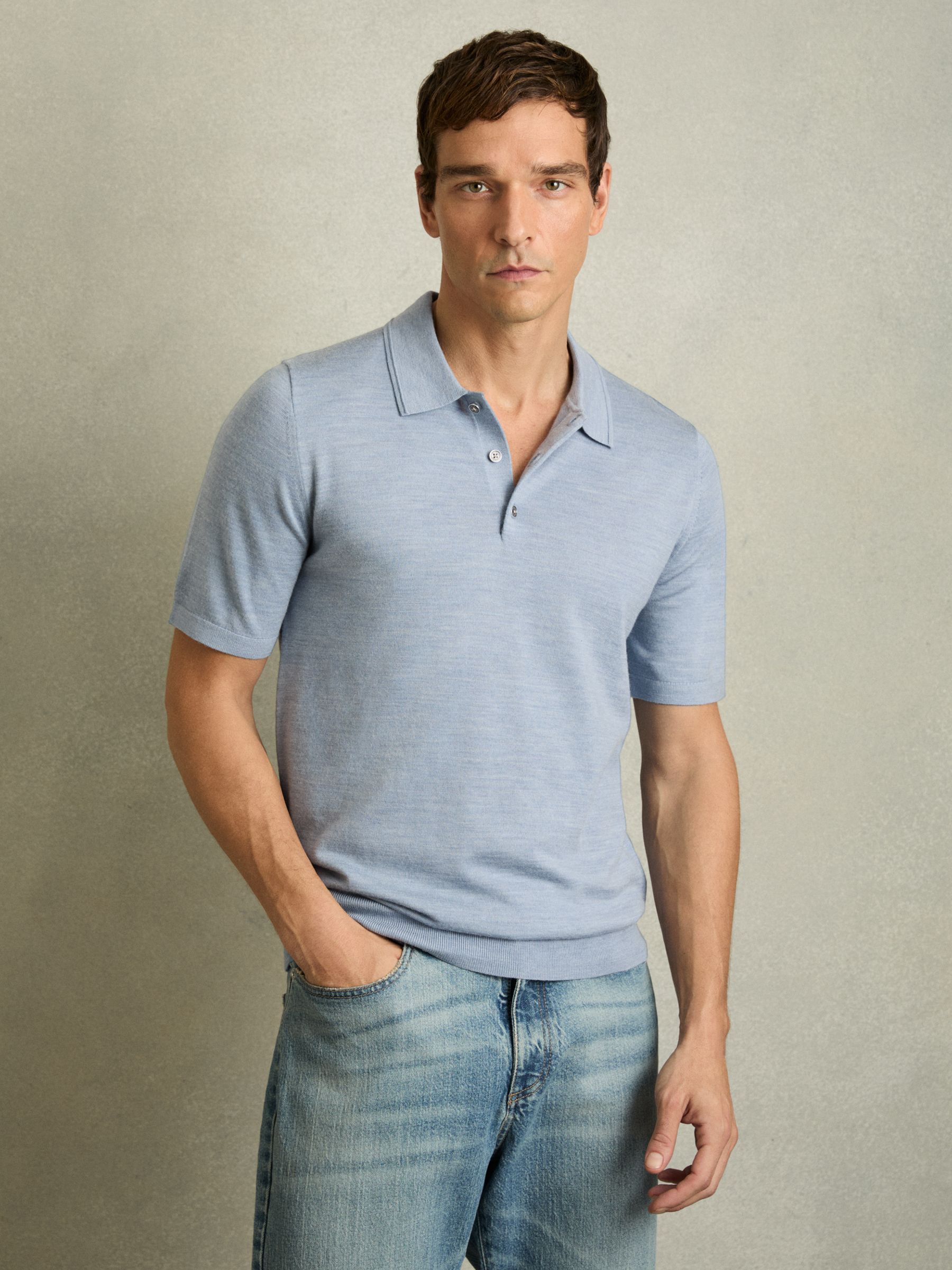 Merino Wool Short-Sleeve Polo Shirt in Midnight Navy