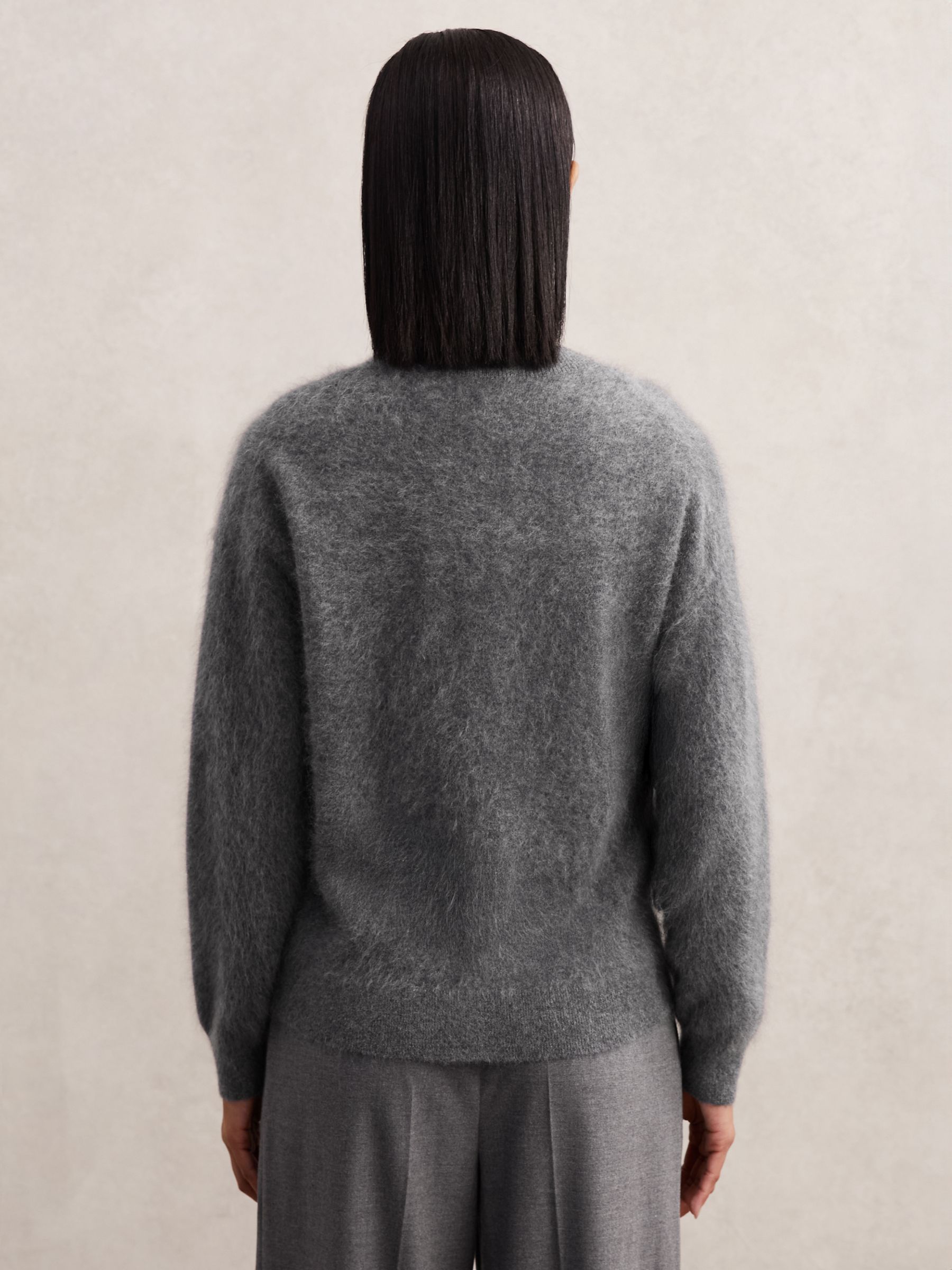 100% Brushed Cashmere Cardigan in Grey