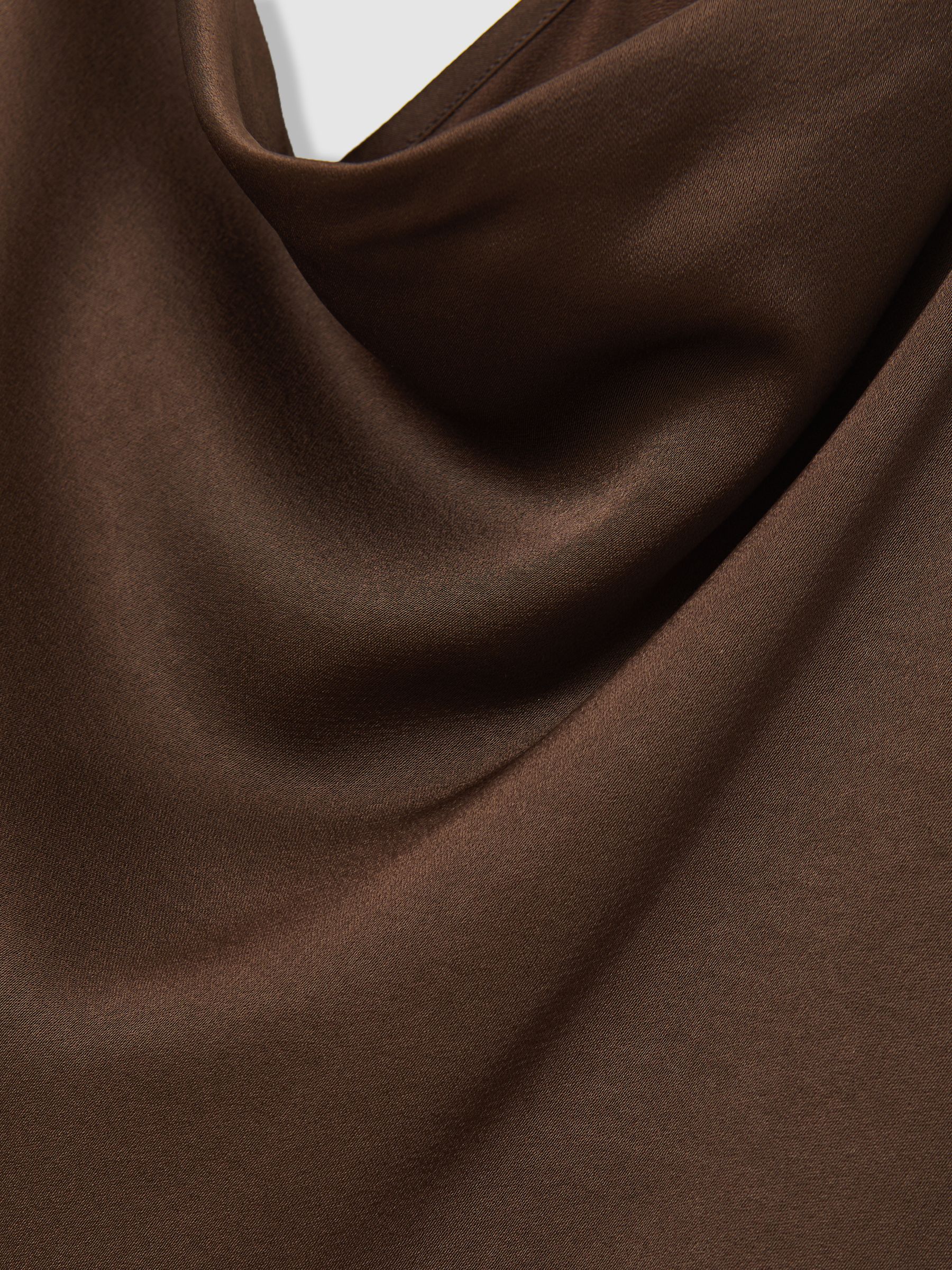 Satin Cowl-Neck Slip Dress in Chocolate Brown